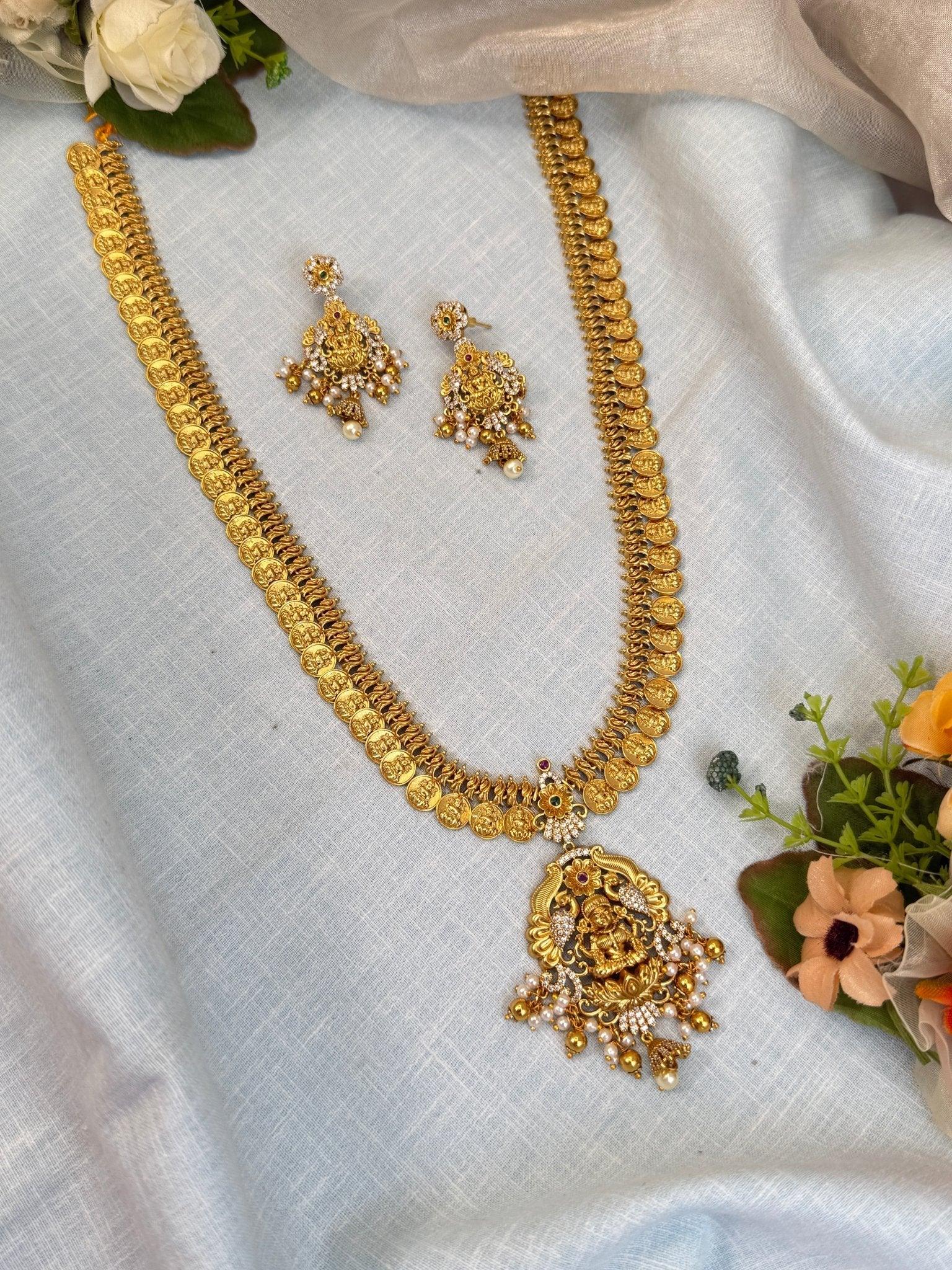 Luxurious Antique Kaasu Pendant Long Necklace Set 869 - Mahilas