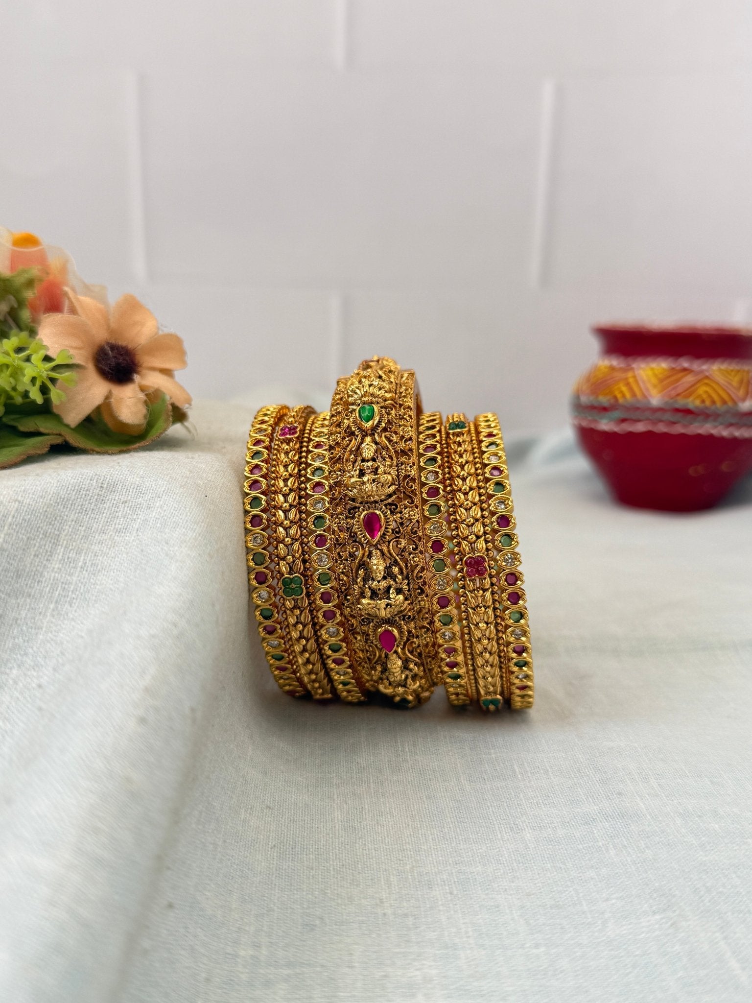 Luxurious Antique & Kada Bangle Set - 5231 - Mahilas