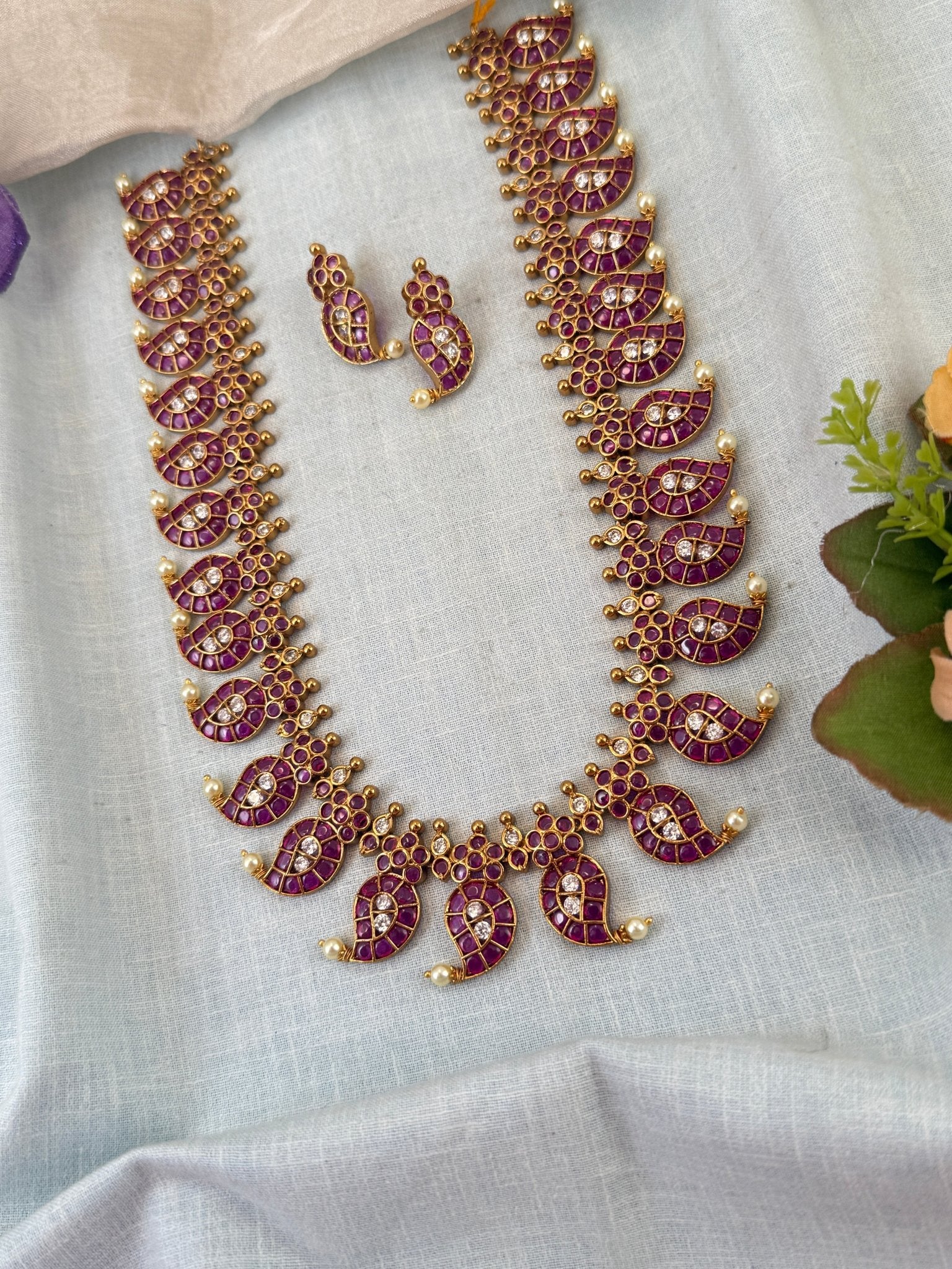 Luxurious Antique Kemp Mango Long Necklace Set 0856 - Mahilas