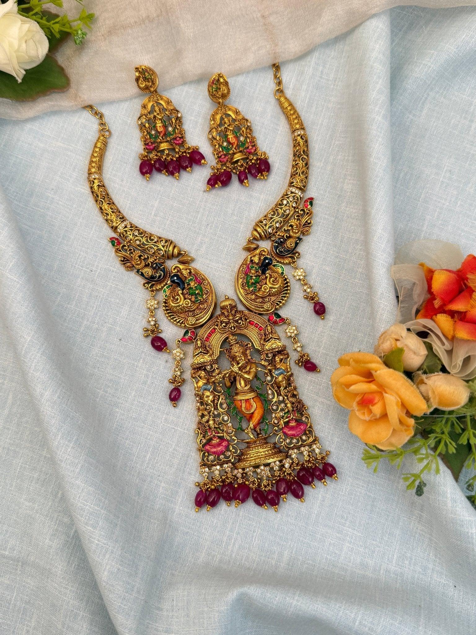 Luxurious Antique Krishna Necklace Set 937 - Mahilas