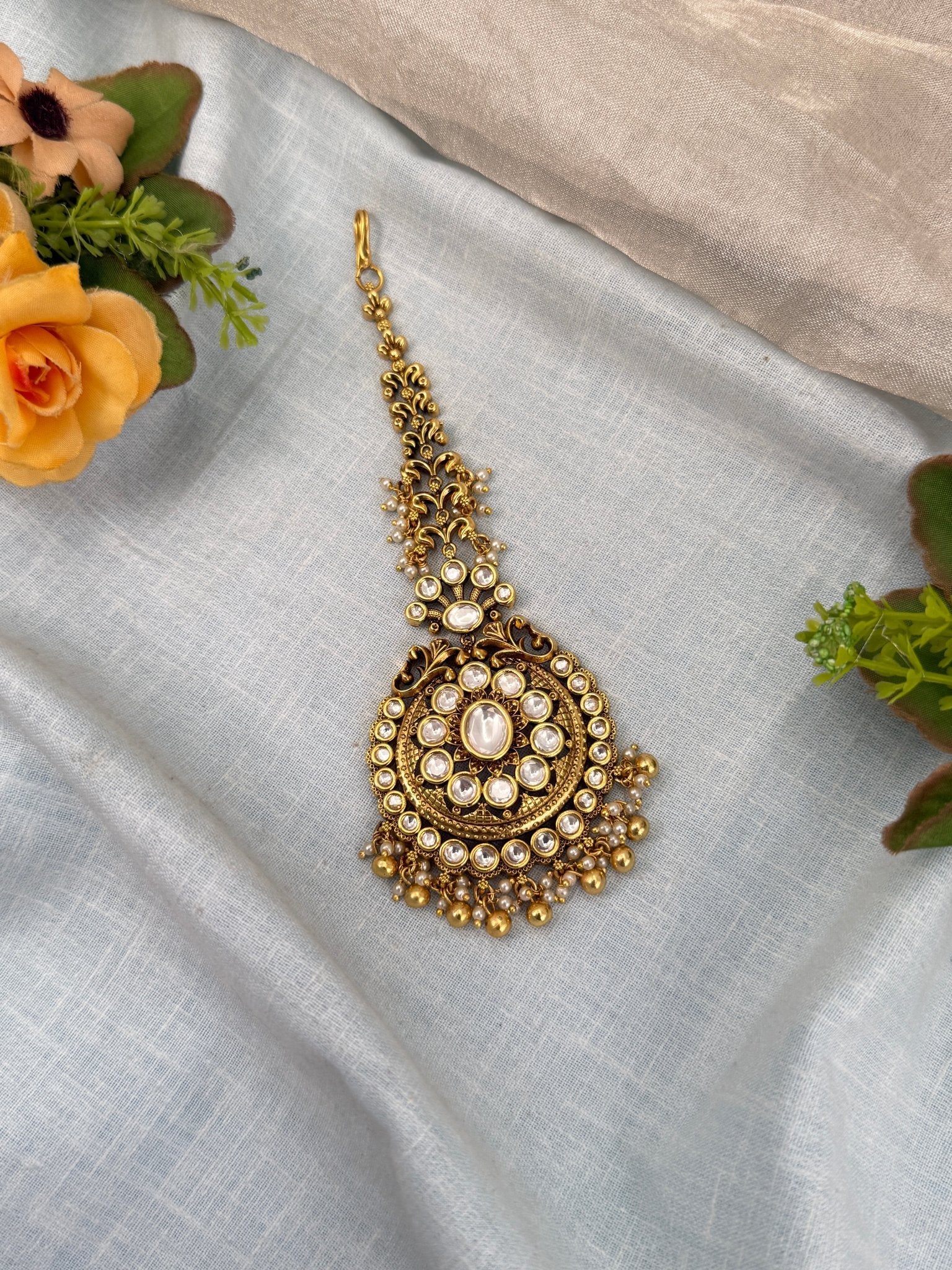 Luxurious Antique Kundan Maang Tikka 475 - Mahilas