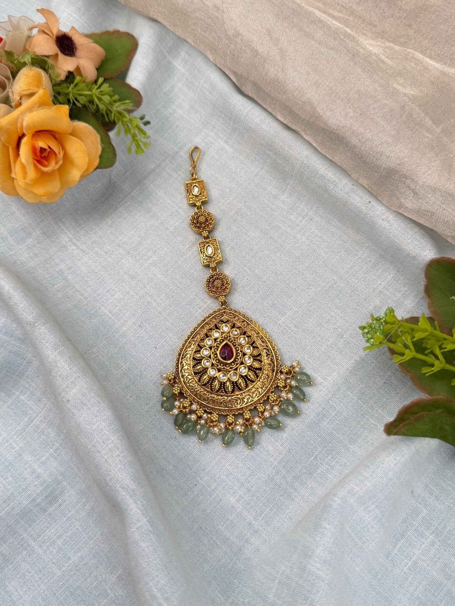 Luxurious Antique Kundan Maang Tikka 476 - Mahilas