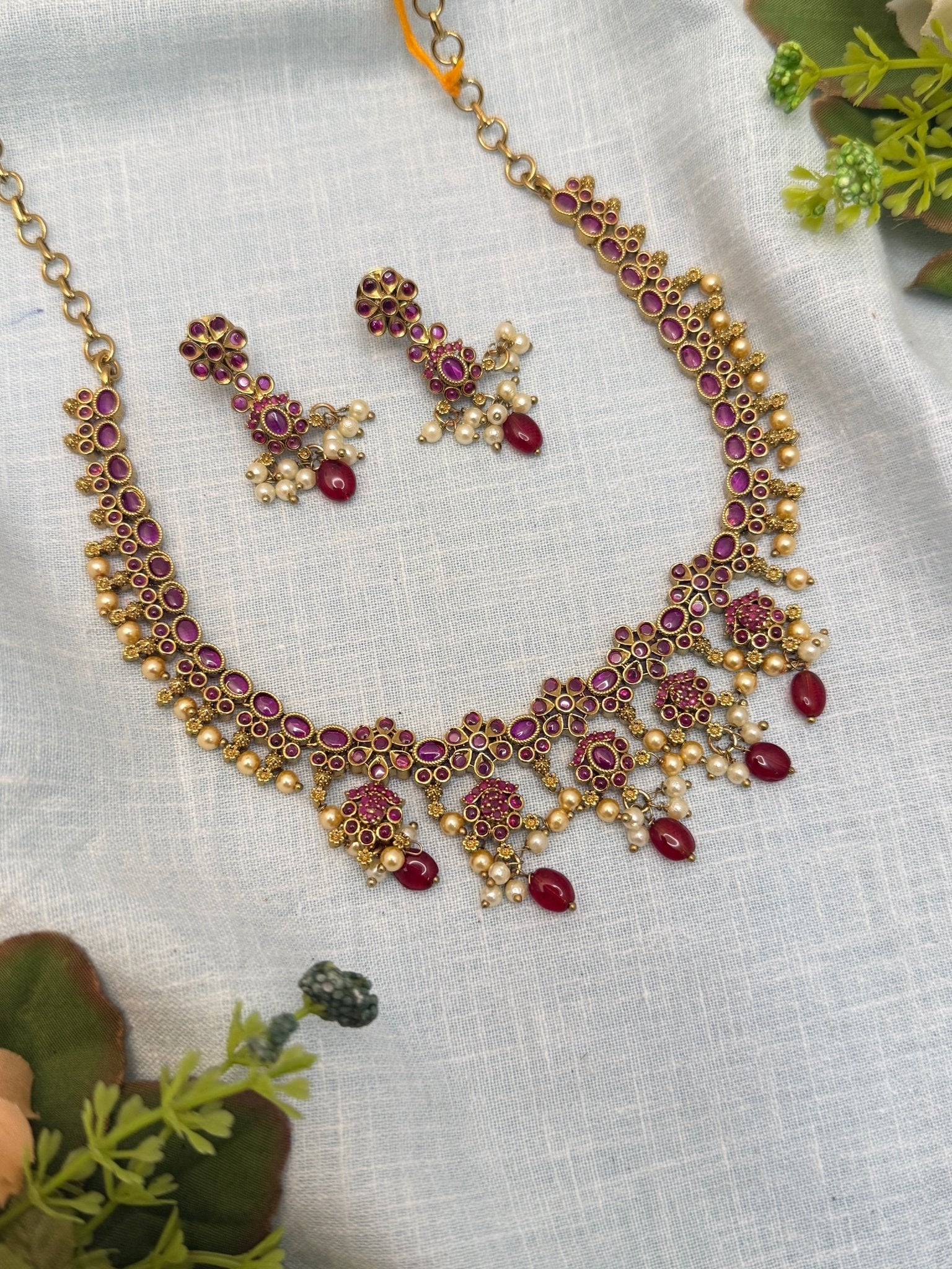 Luxurious Antique Kundan Necklace Set 658 - Mahilas