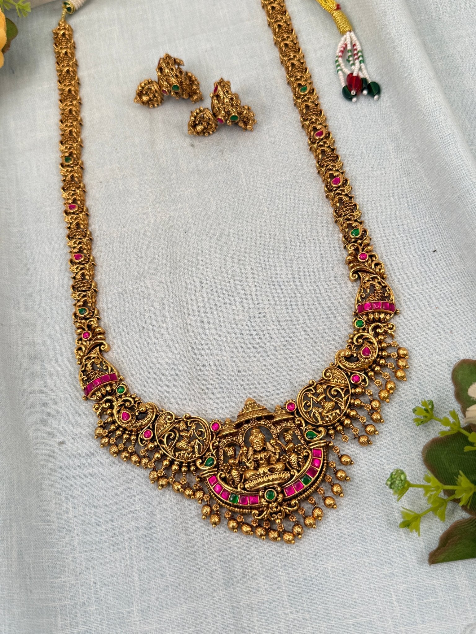 Luxurious Antique Lakshmi Long Necklace Set 0351 - Mahilas
