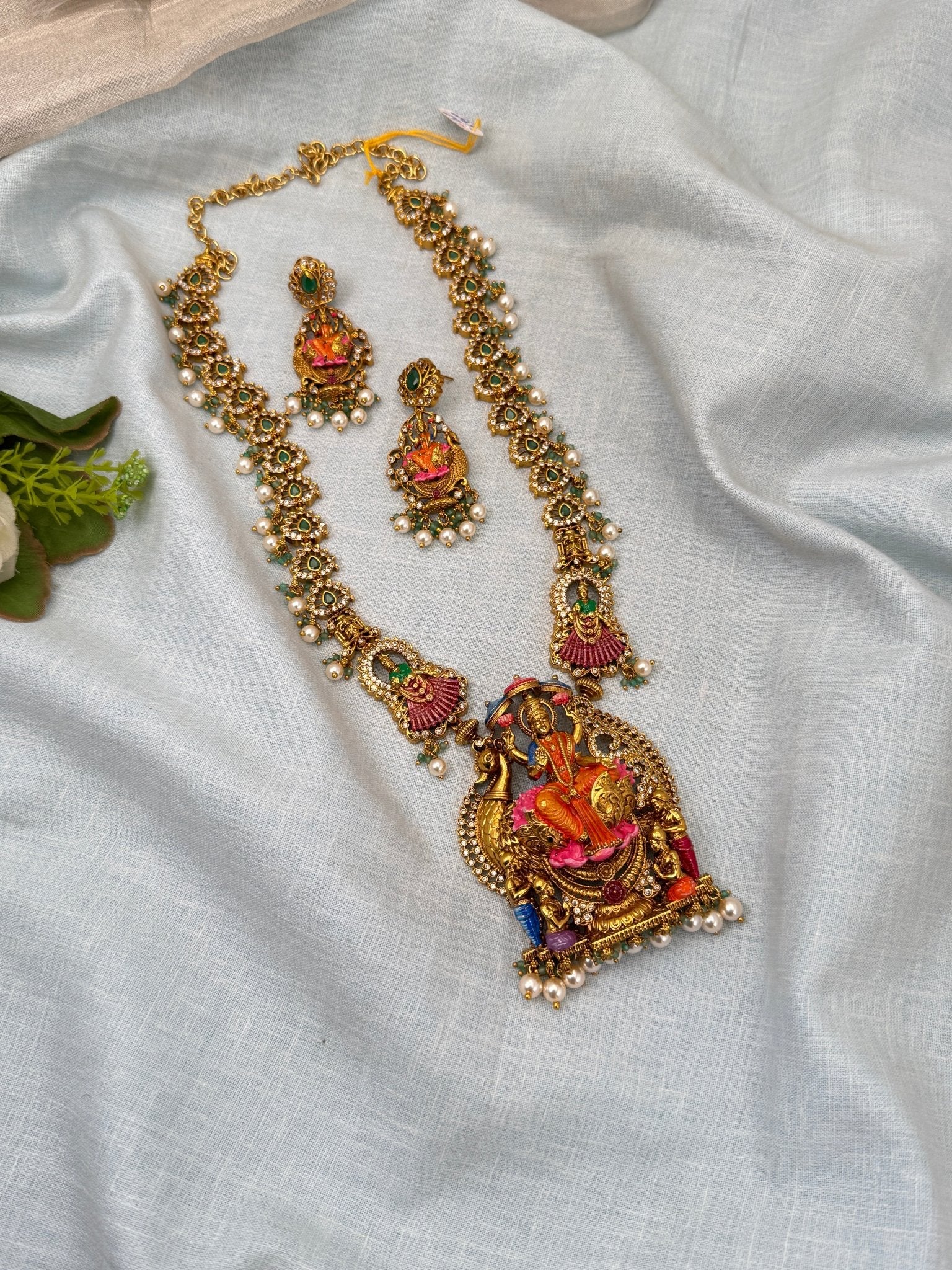 Luxurious Antique Lakshmi Long Necklace Set 0694 - Mahilas
