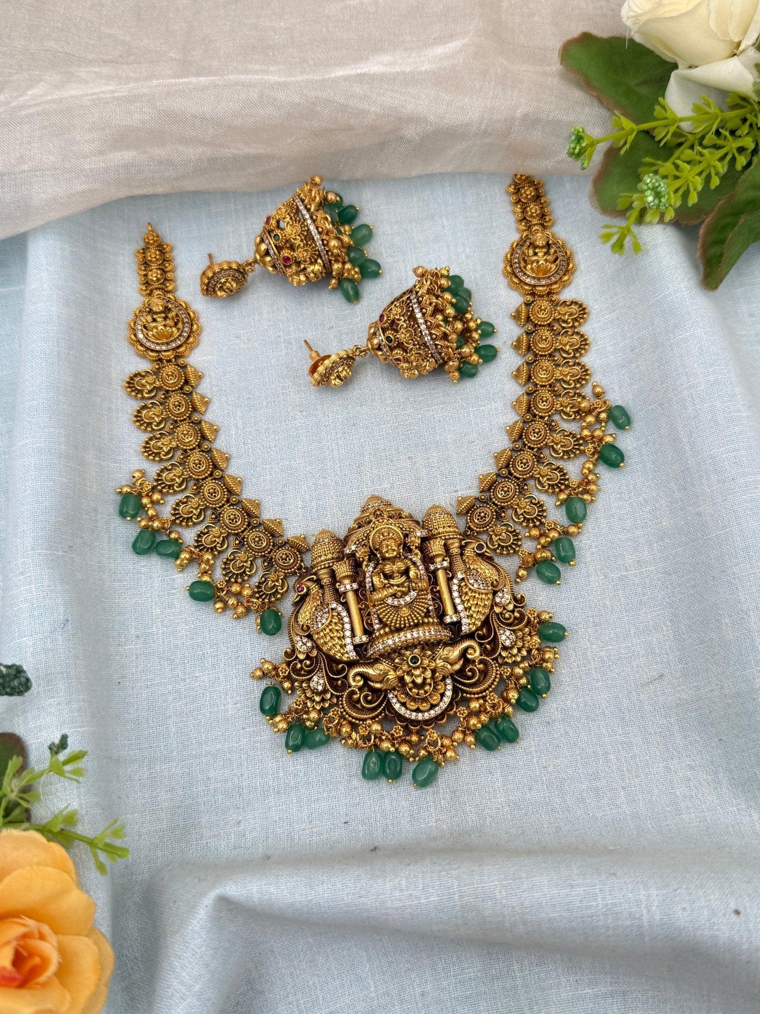 Luxurious Antique Lakshmi Peacock Necklace Set 0165 - Mahilas