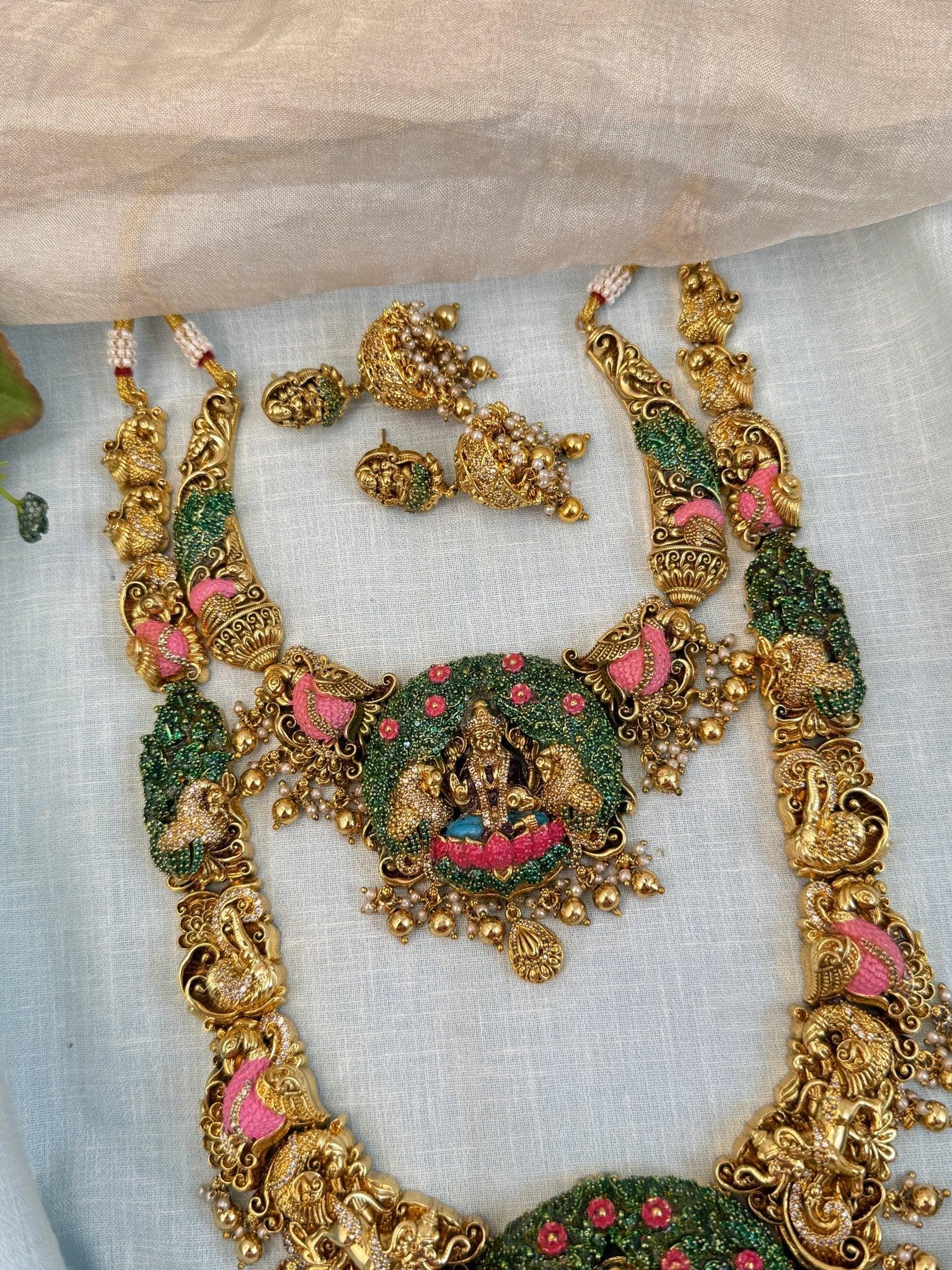Luxurious Antique Lakshmi Peacock Necklace Set 944 - Mahilas