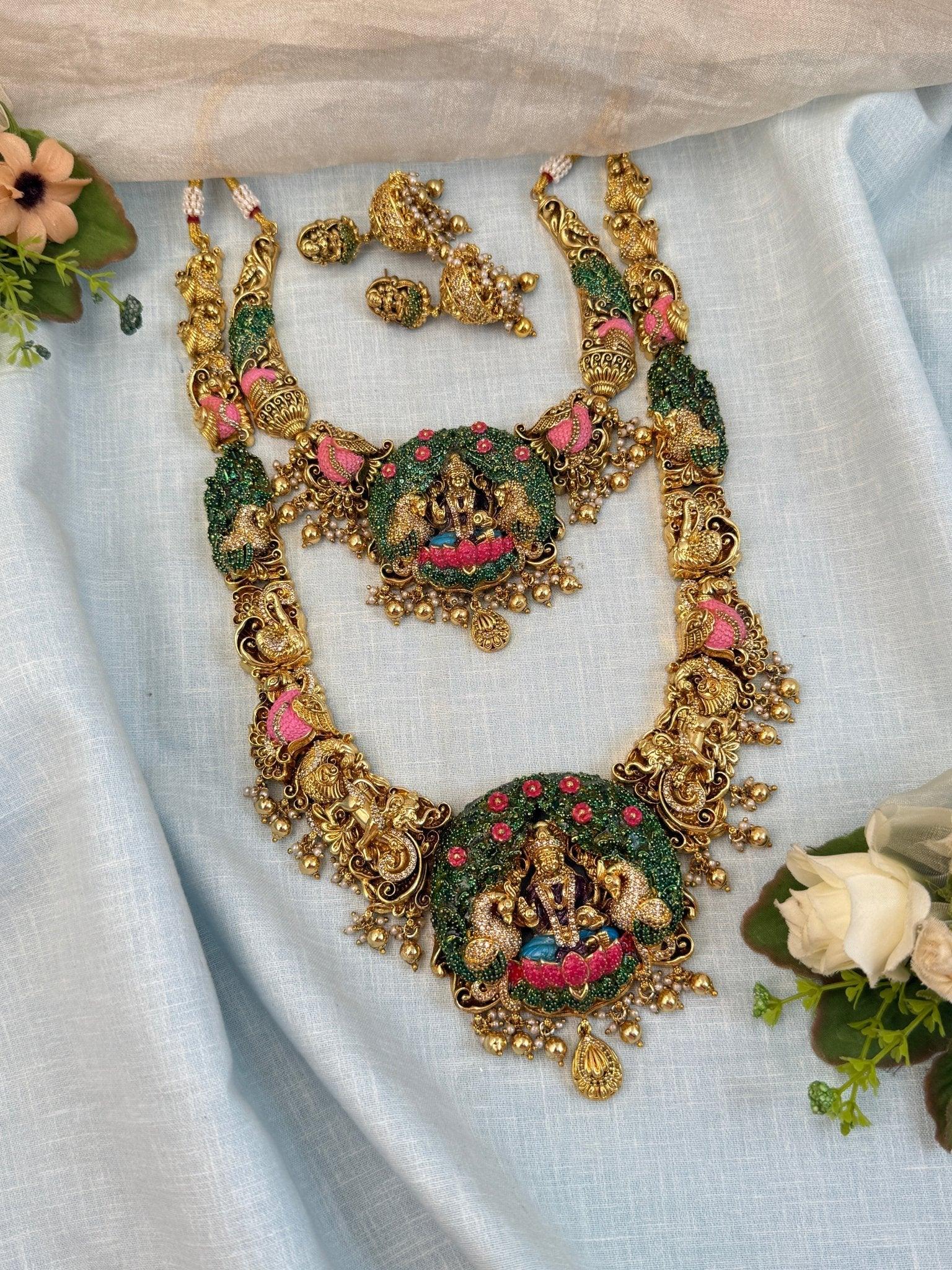 Luxurious Antique Lakshmi Peacock Necklace Set 944 - Mahilas