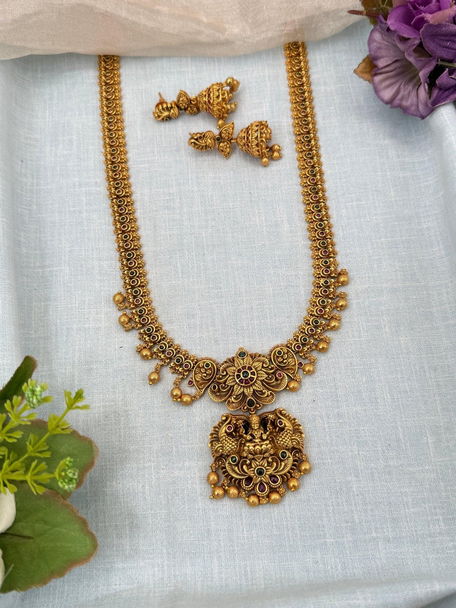Luxurious Antique Lakshmi Pendant Long Necklace Set 0206 - Mahilas