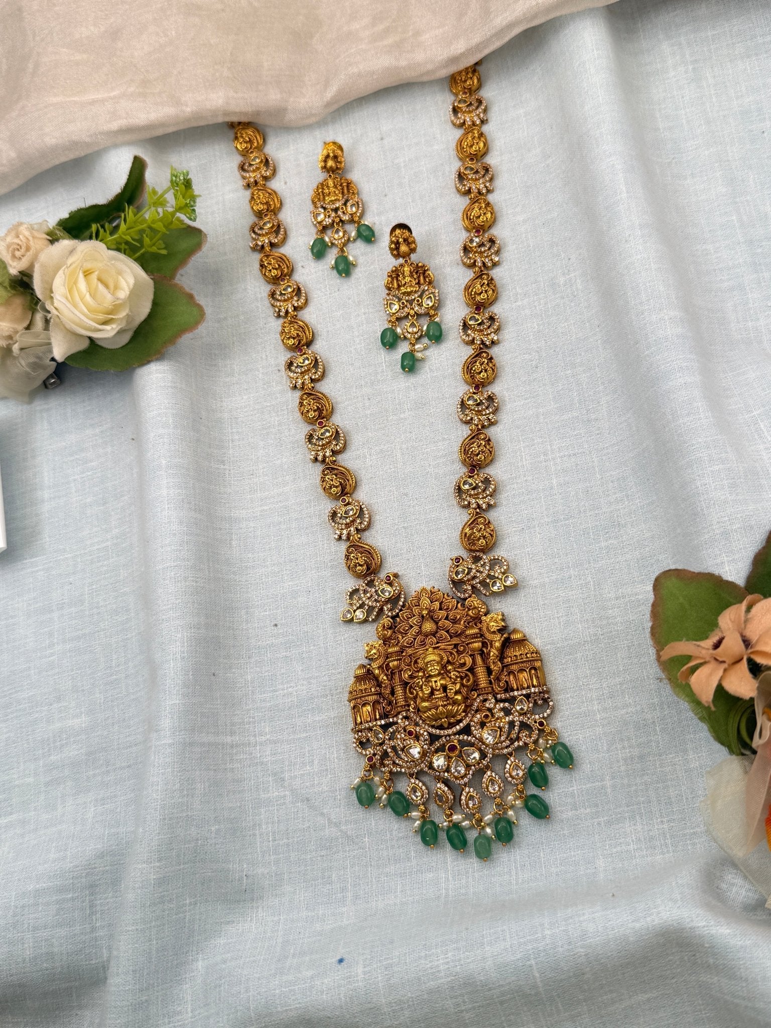 Luxurious Antique Lakshmi Pendant Long Necklace Set 0715 - Mahilas
