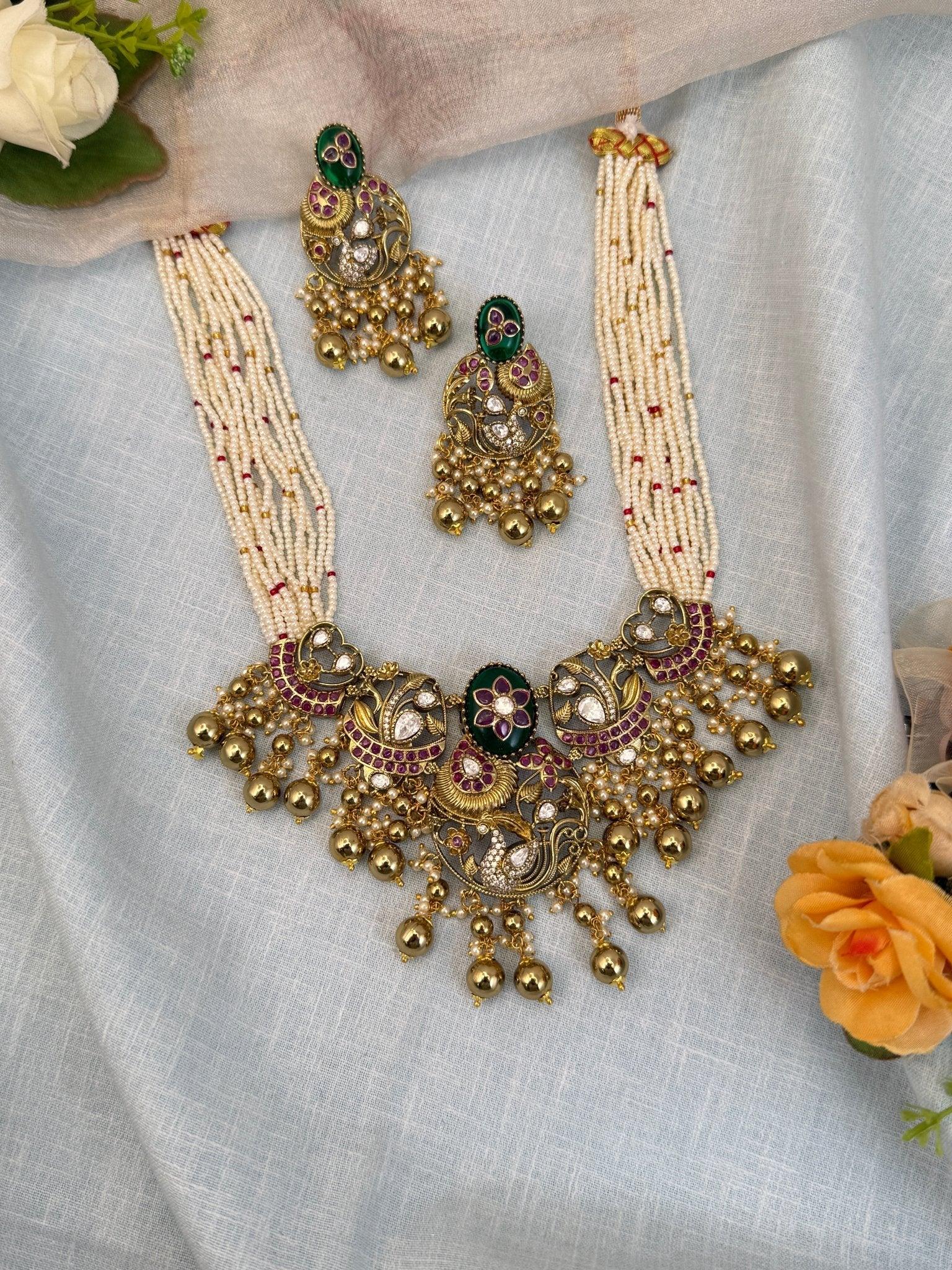 Luxurious Antique Layer Beads Short Necklace Set 938 - Mahilas