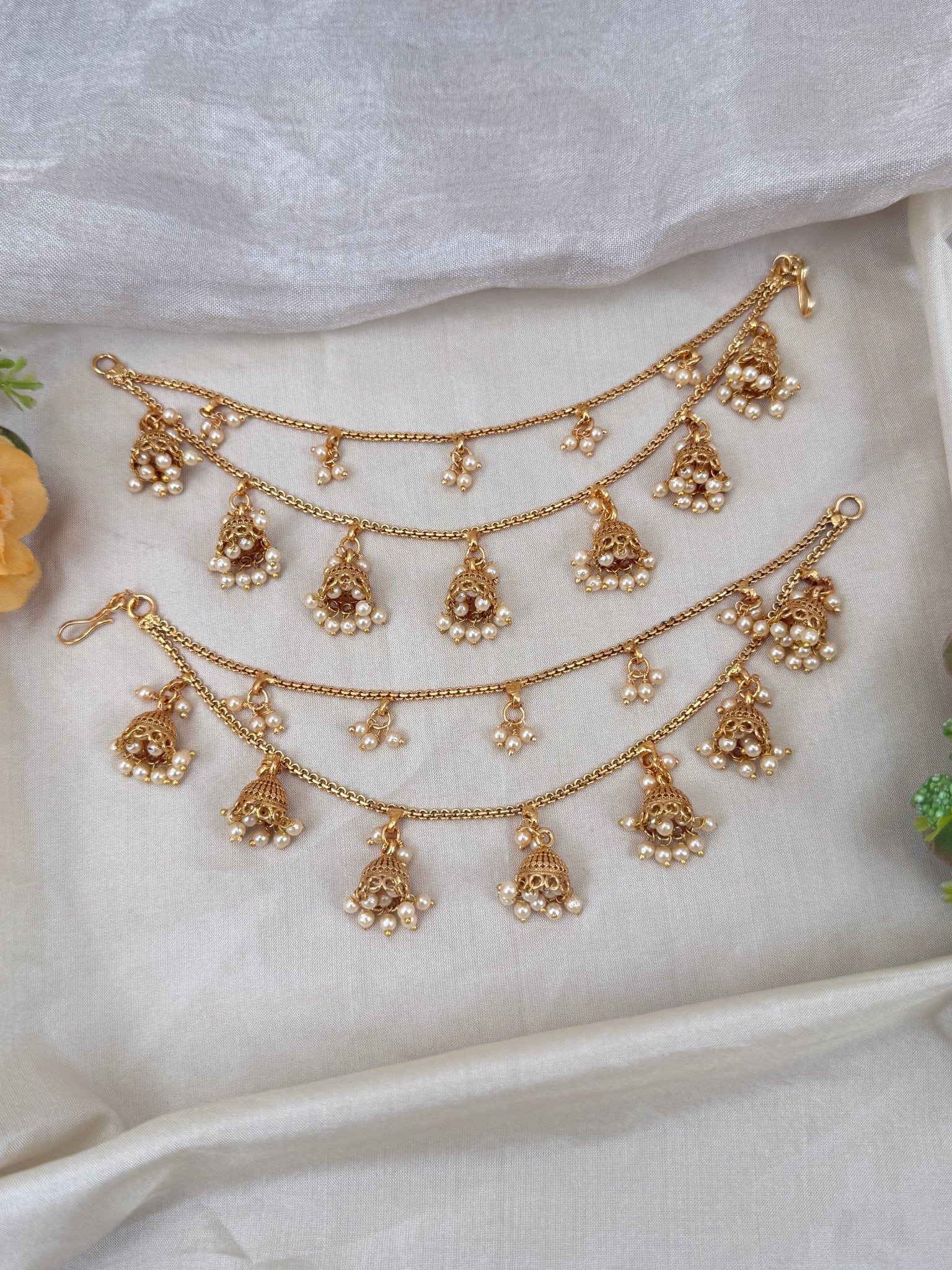 Luxurious Antique Layer Jhumka Maatal Earchain 347 - Mahilas