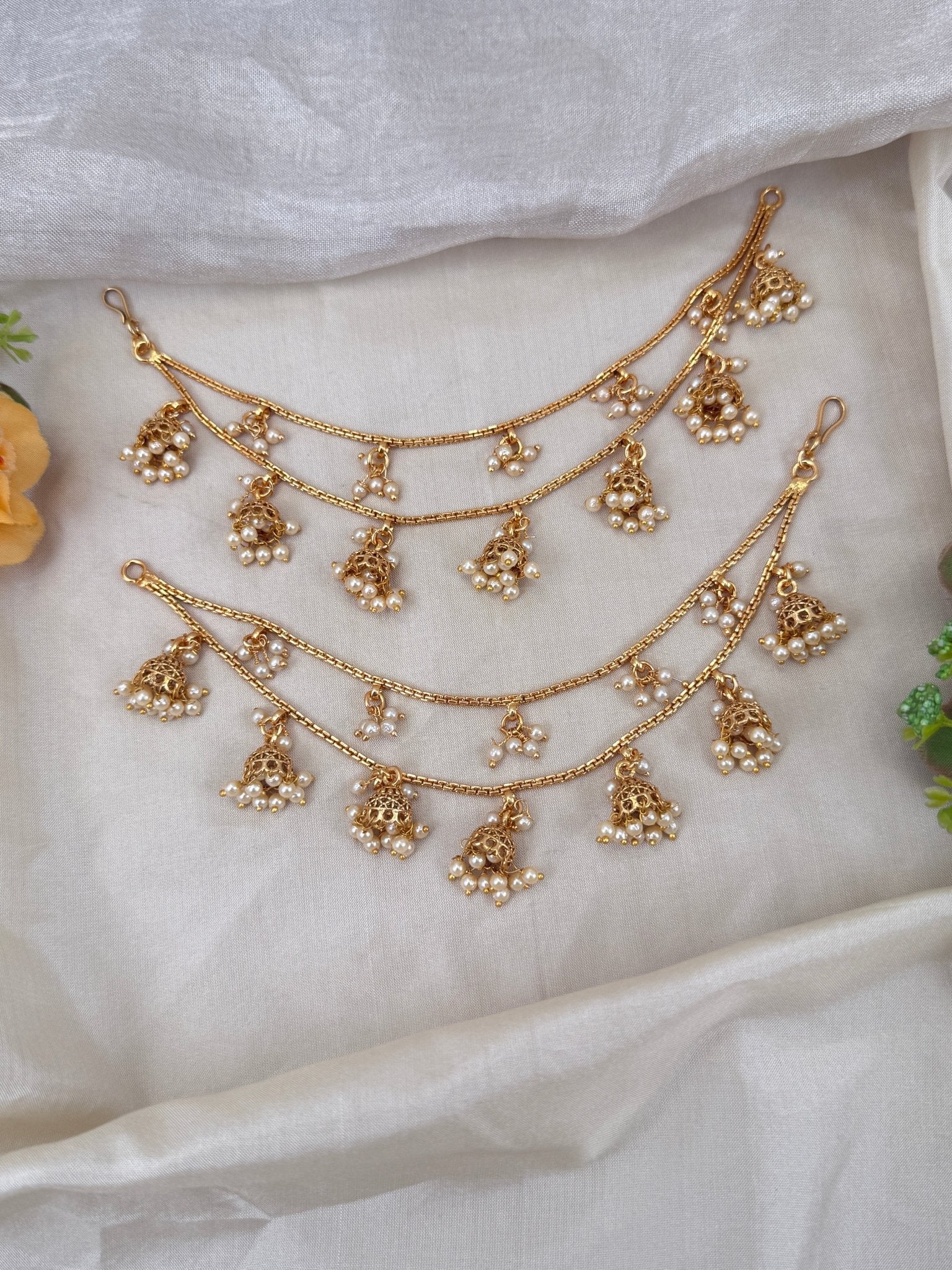 Luxurious Antique Layer Jhumka Maatal Earchain 349 - Mahilas