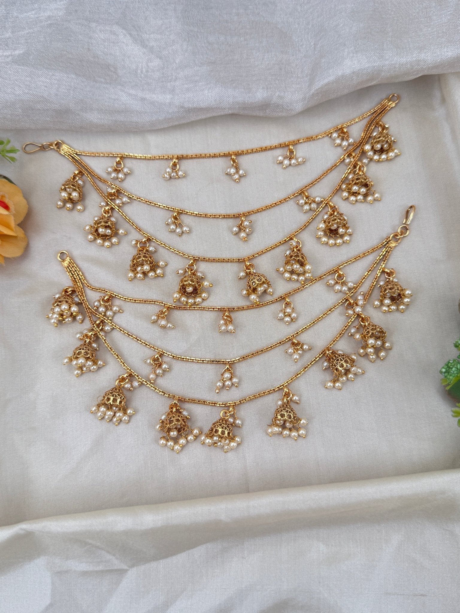 Luxurious Antique Layer Jhumka Maatal Earchain 353 - Mahilas