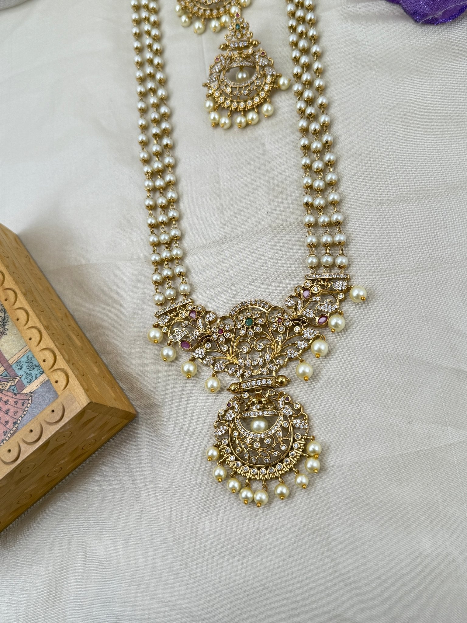 Luxurious Antique Layer Pearl Long Necklace Set 0676 - Mahilas