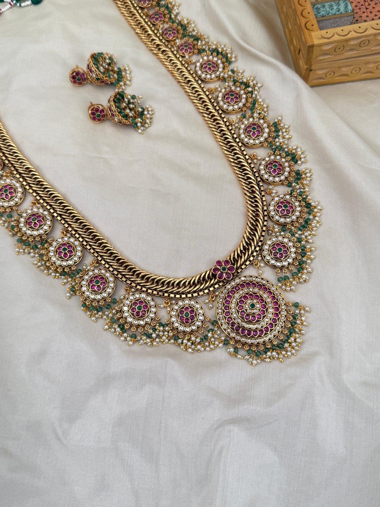 Luxurious Antique Long Guttapusalu Necklace Set 635 - Mahilas