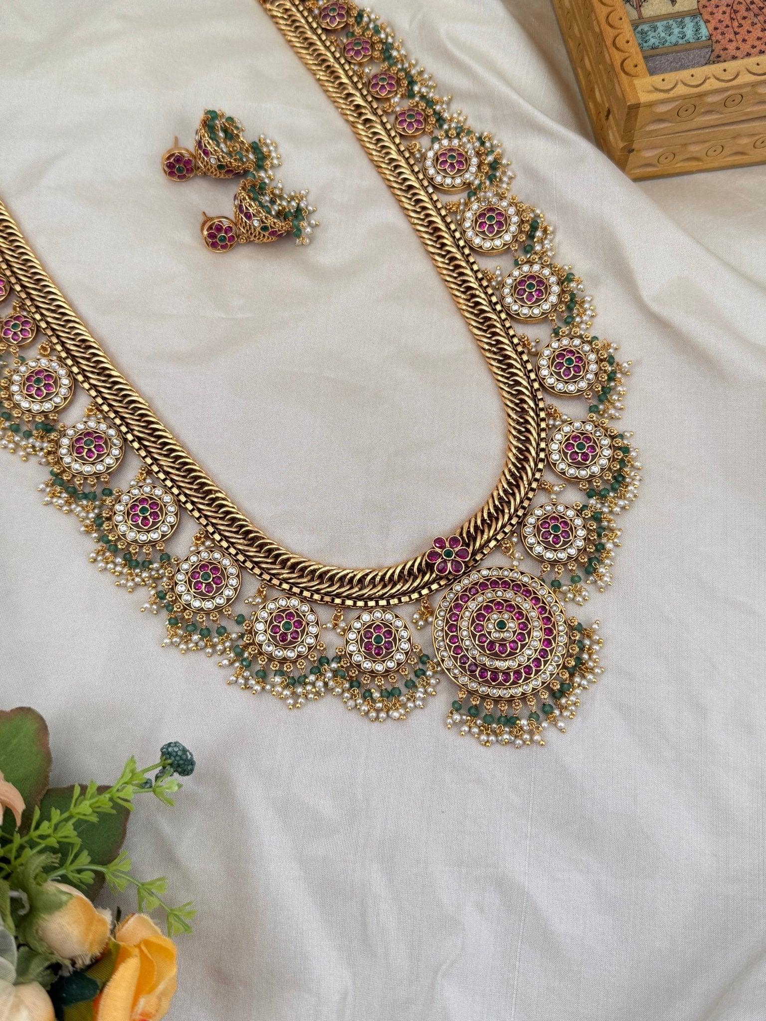 Luxurious Antique Long Guttapusalu Necklace Set 635 - Mahilas