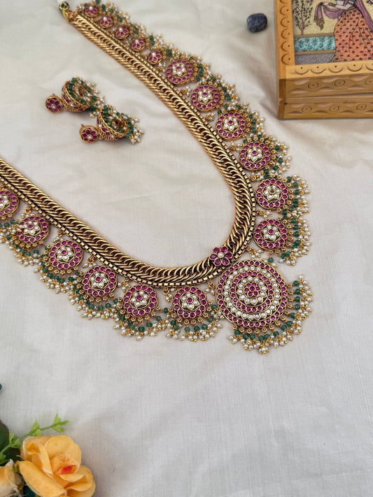 Luxurious Antique Long Guttapusalu Necklace Set 637 - Mahilas
