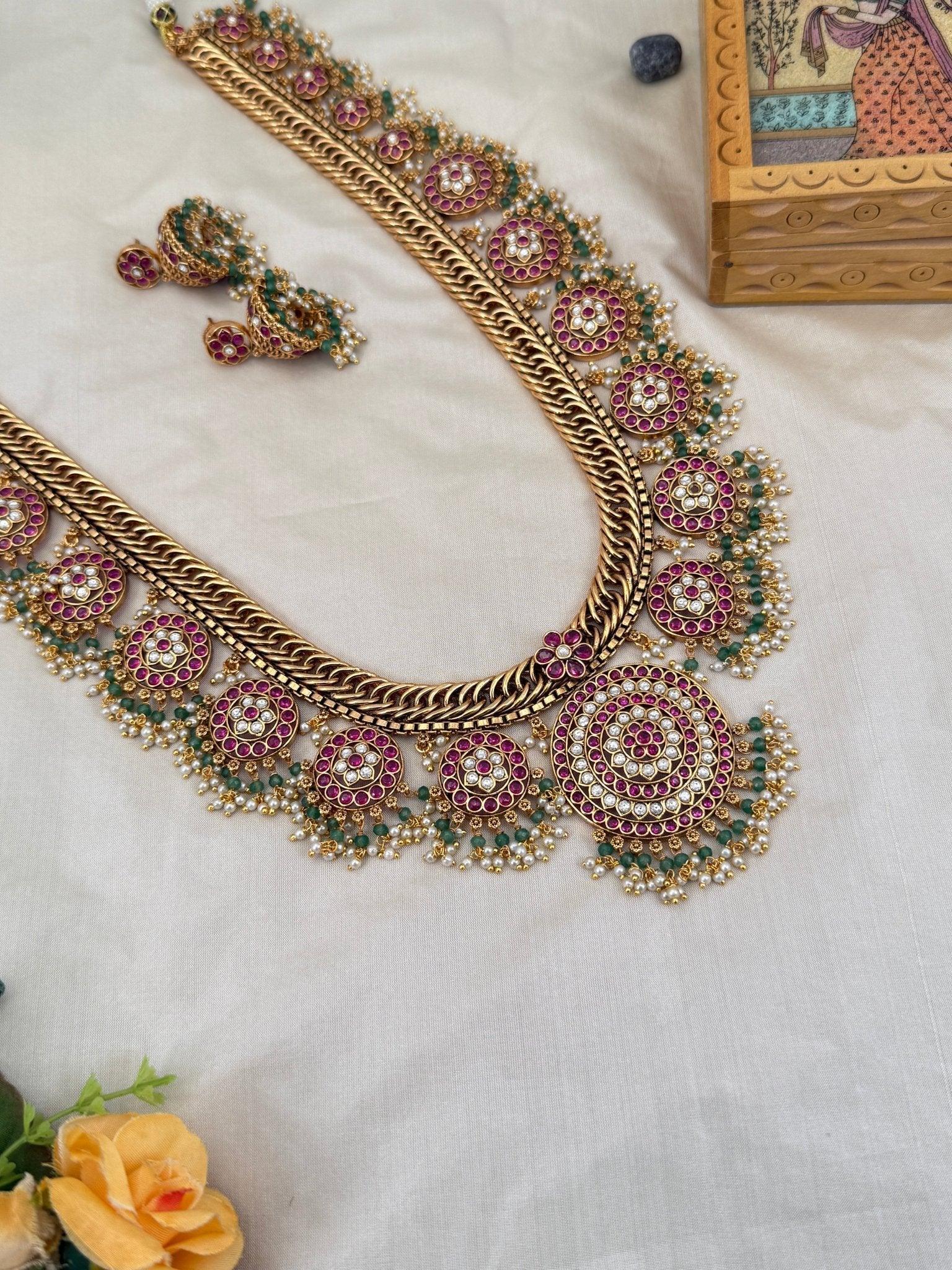Luxurious Antique Long Guttapusalu Necklace Set 637 - Mahilas