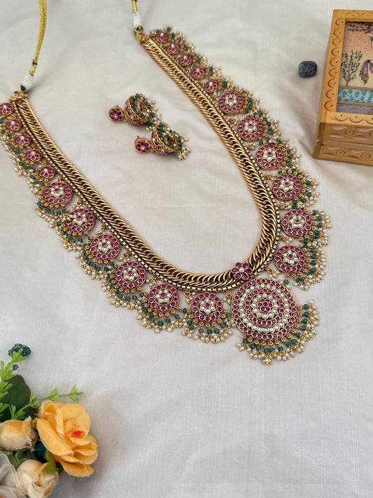 Luxurious Antique Long Guttapusalu Necklace Set 637 - Mahilas