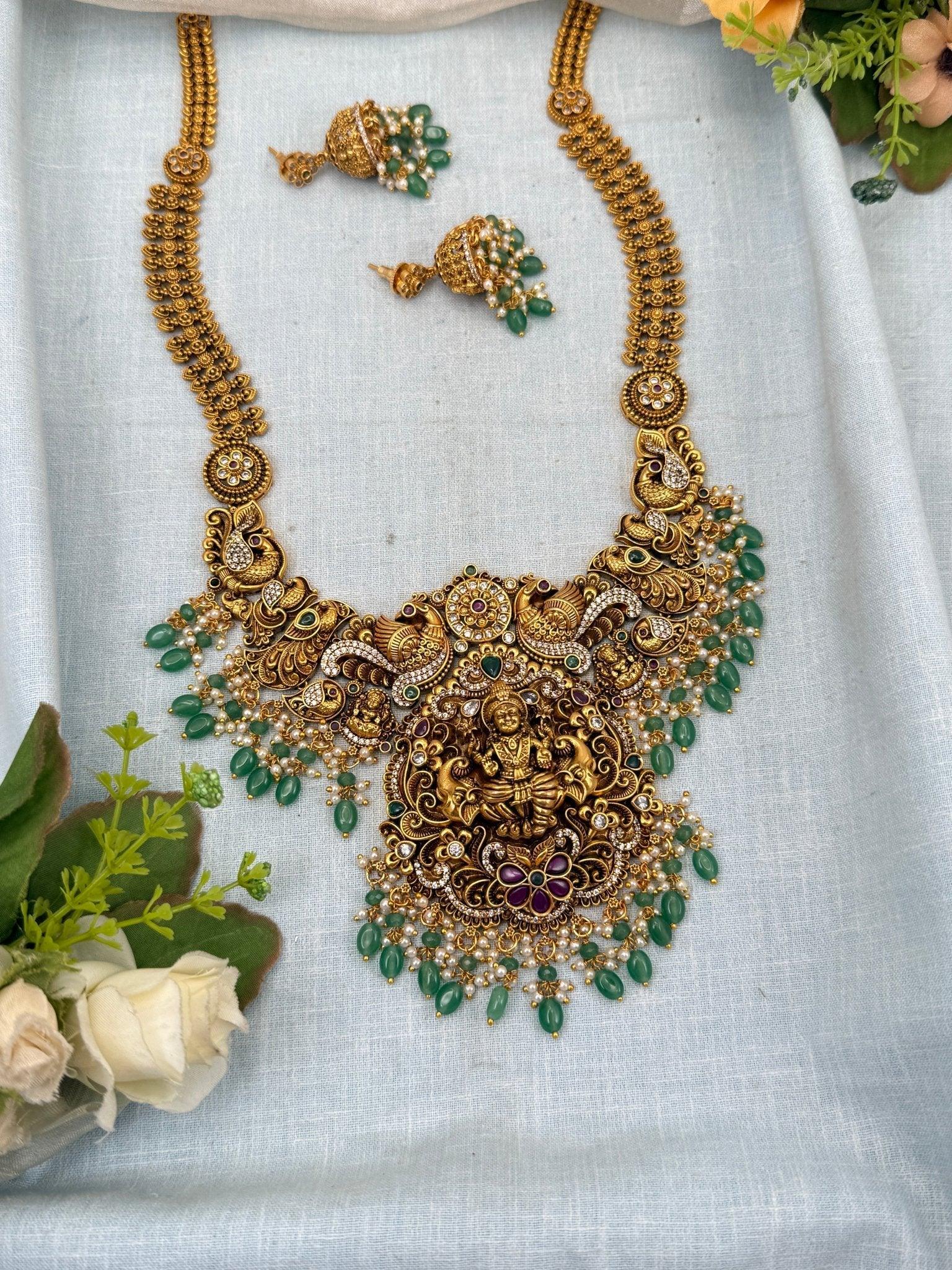 Luxurious Antique Long Lakshmi Necklace Set 0115 - Mahilas