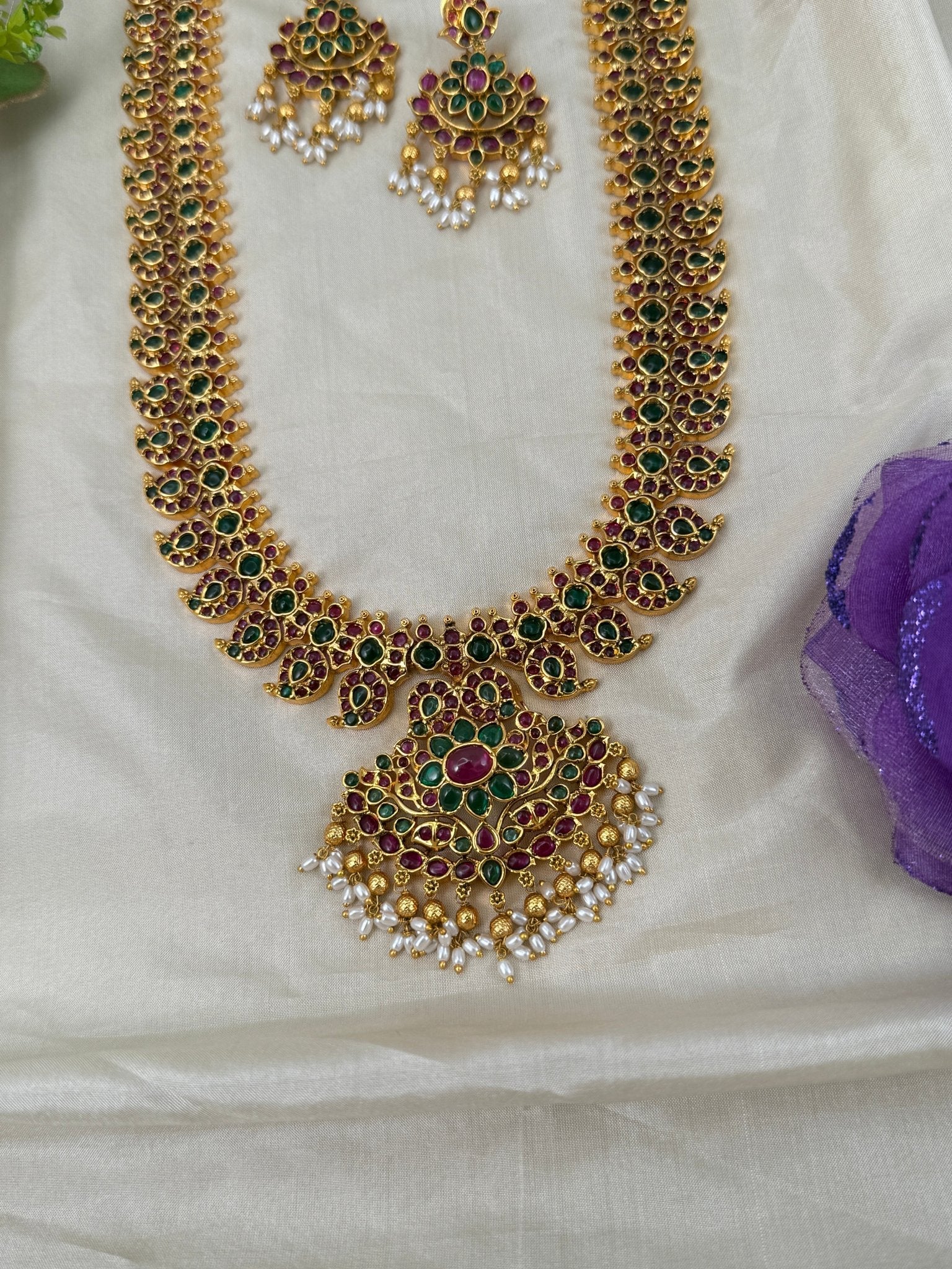 Luxurious Antique Long Mango Necklace Set 0611 - Mahilas