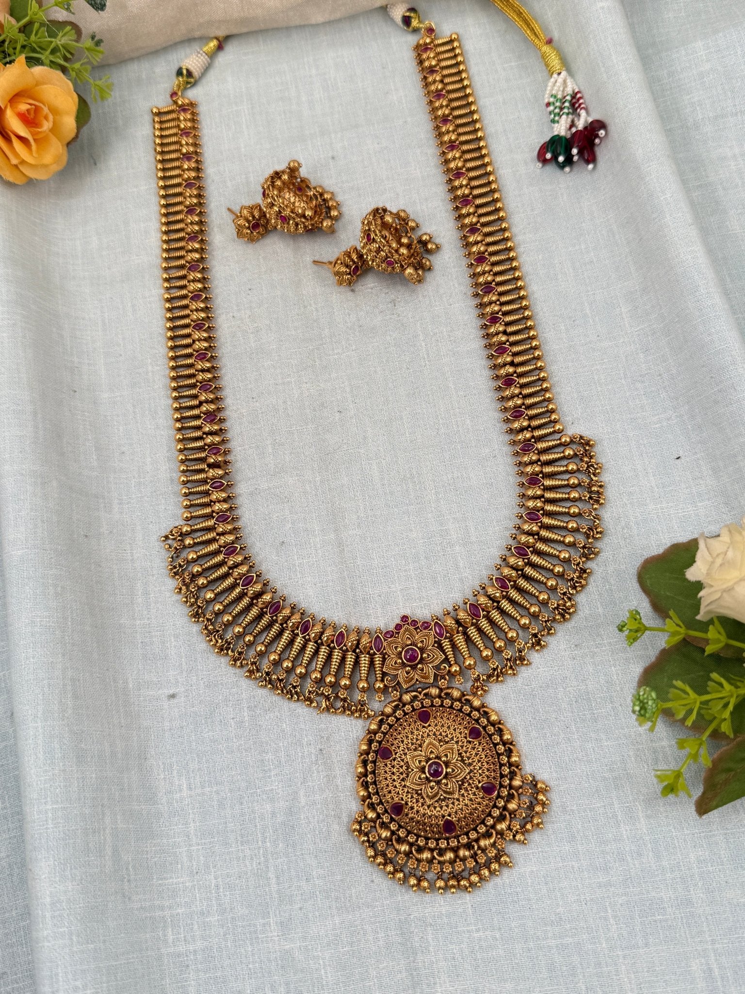 Luxurious Antique Long Necklace Set 0350 - Mahilas