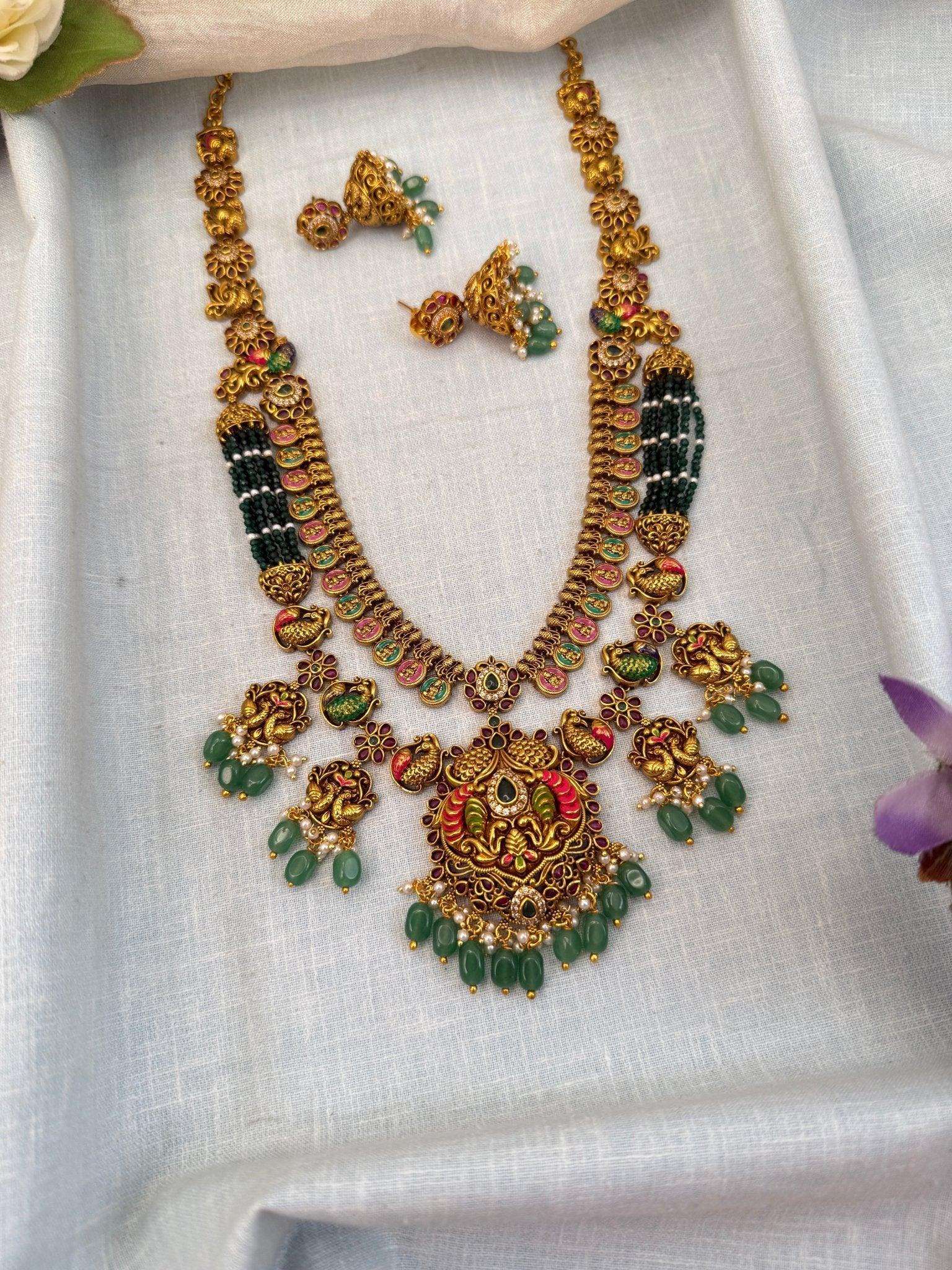Luxurious Antique Long Peacock Necklace Set 975 - Mahilas