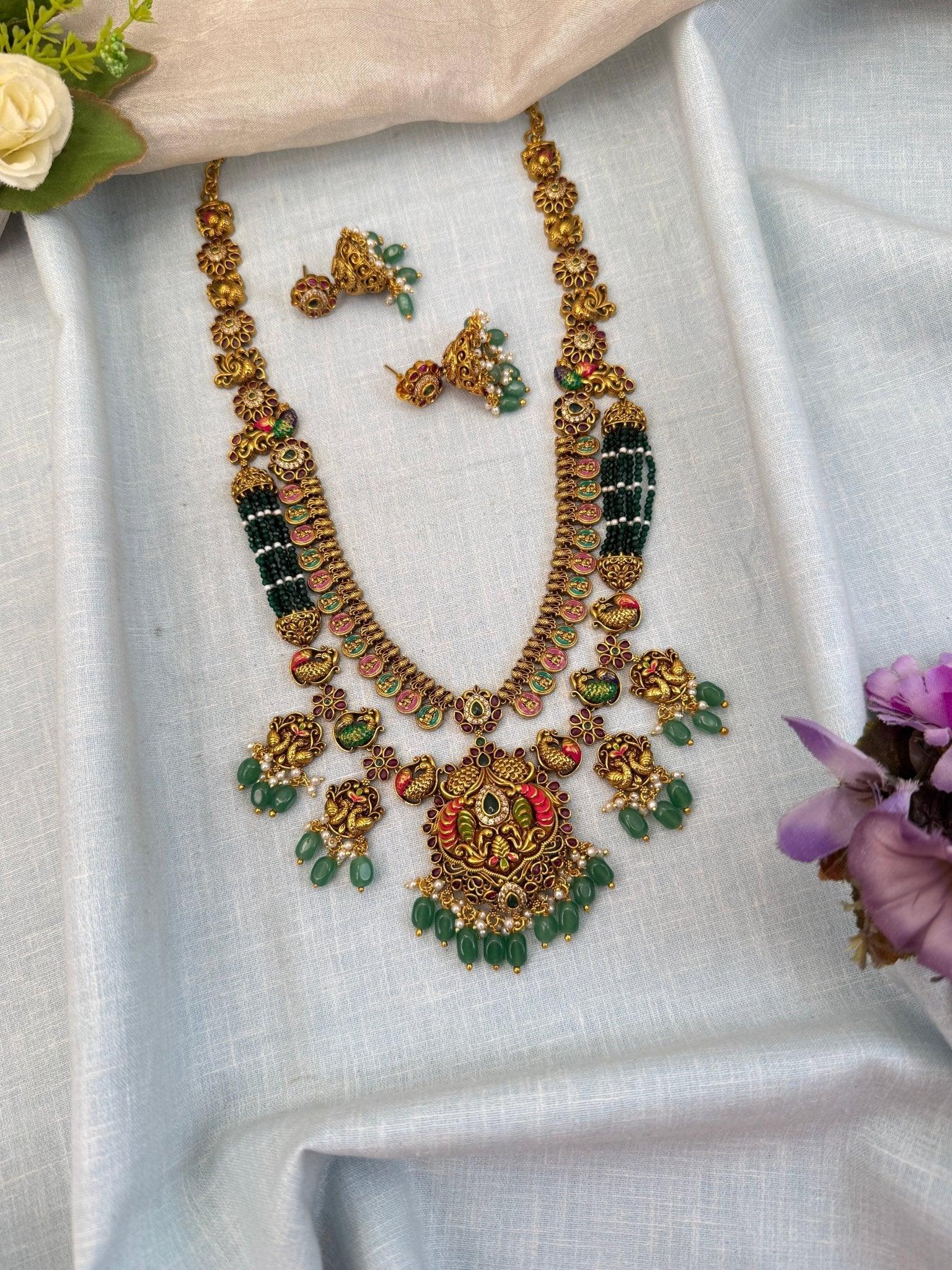 Luxurious Antique Long Peacock Necklace Set 975 - Mahilas
