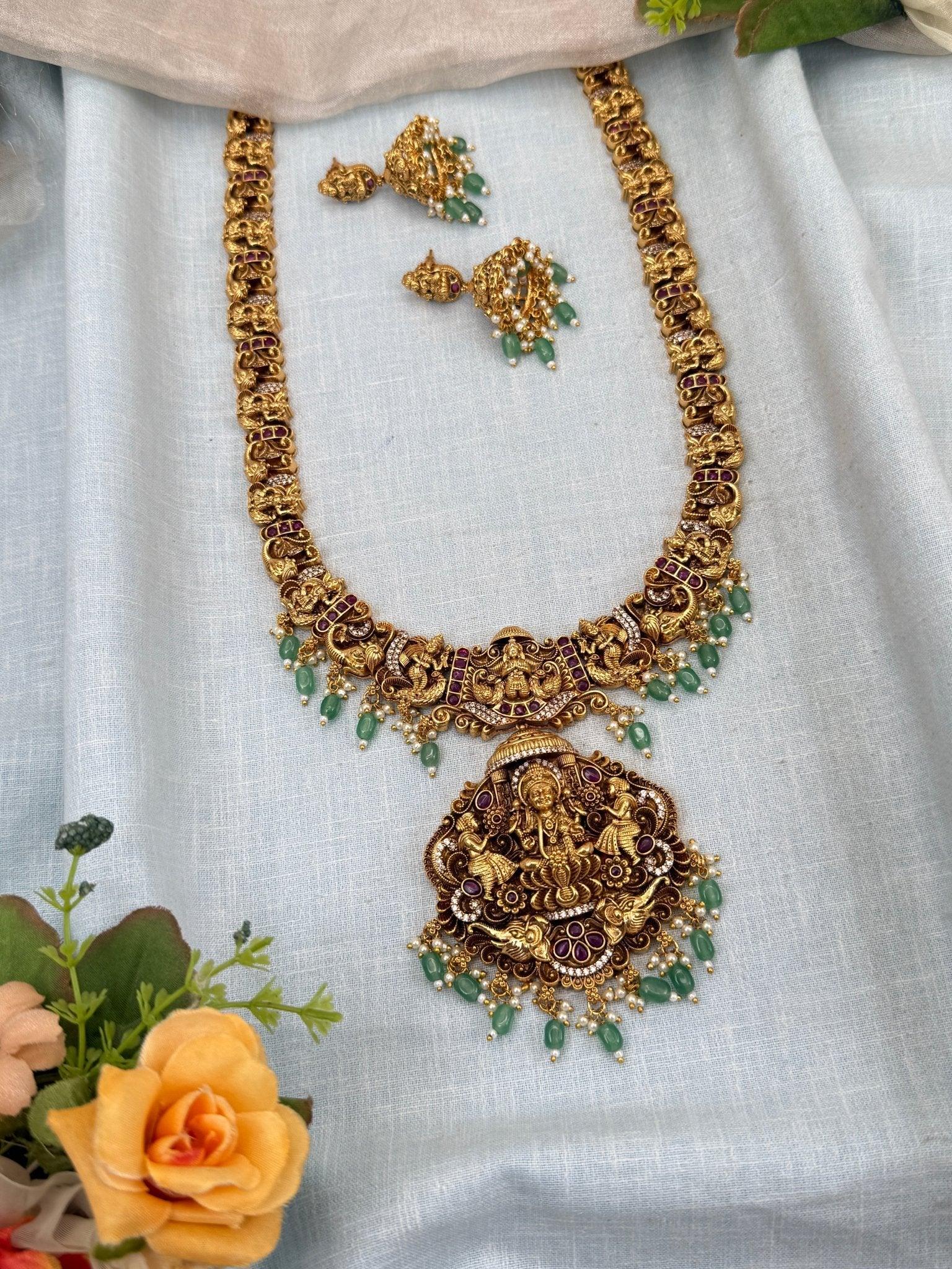 Luxurious Antique Long Temple Necklace Set 998 - Mahilas