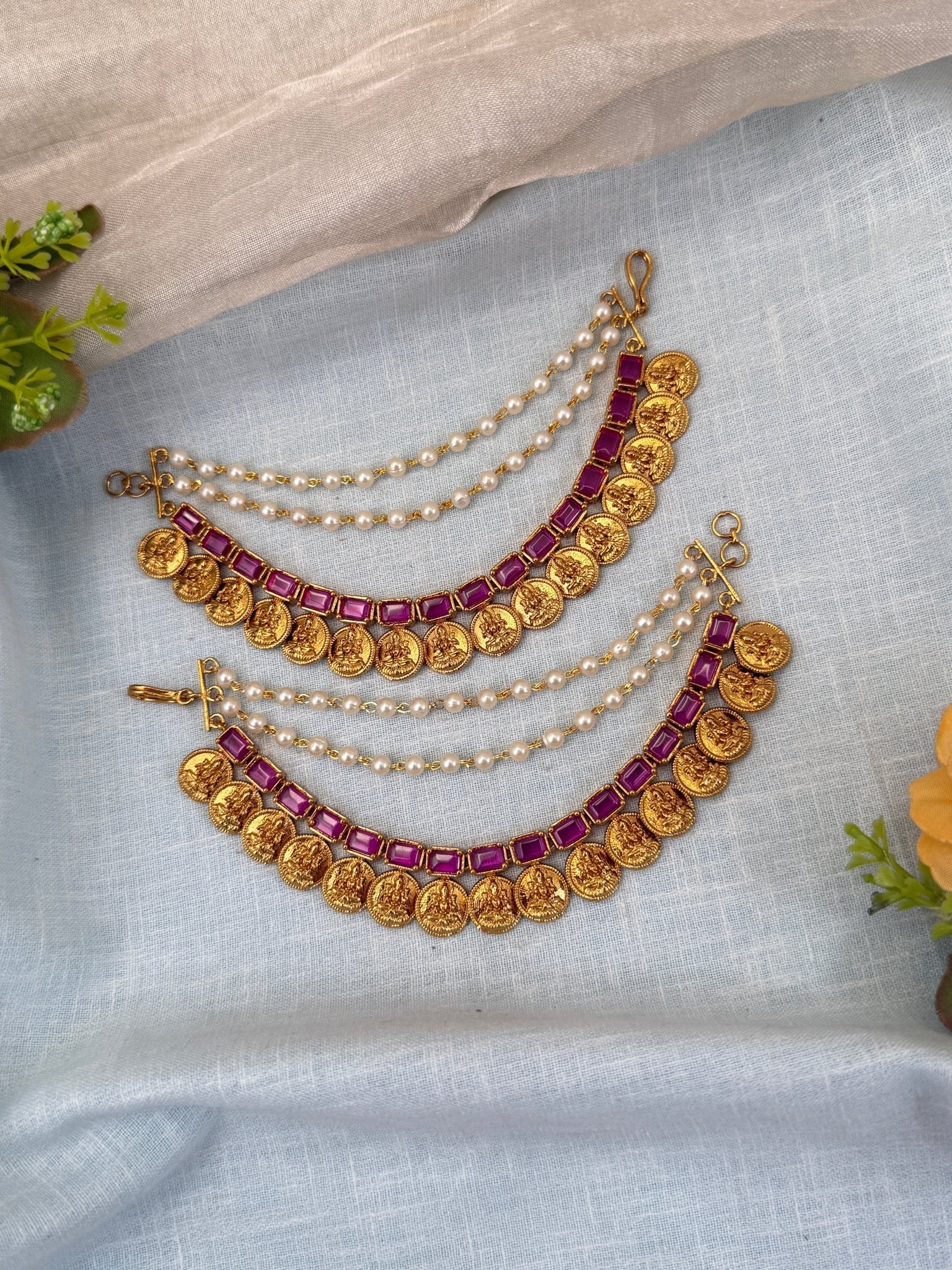 Luxurious Antique Maatal Earchain 369 - Mahilas