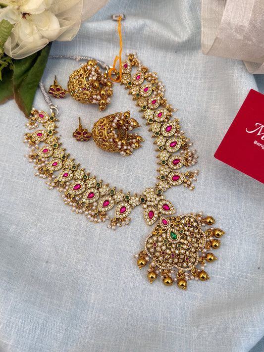 Luxurious Antique Mango Stone Short Necklace Set 912 - Mahilas