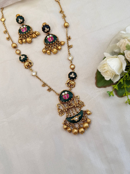 Luxurious Antique Mid Long Necklace Set 898 - Mahilas