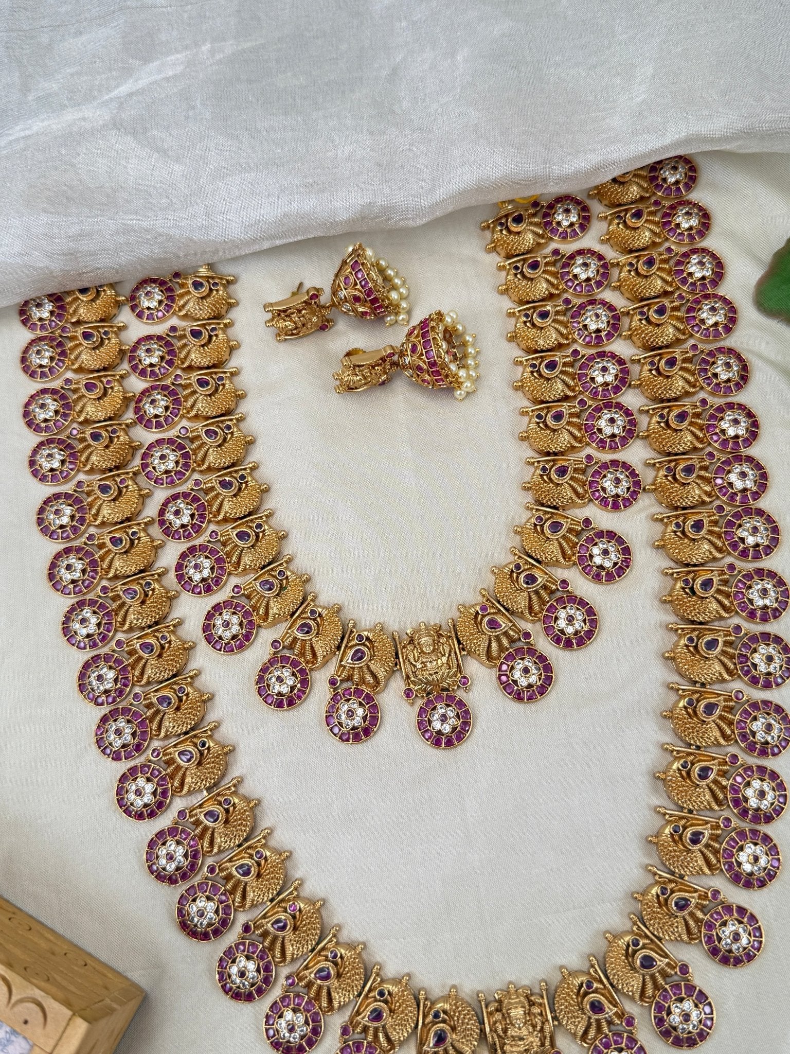 Luxurious Antique Peacock Bottumala Bridal Necklace Set 0504 - Mahilas