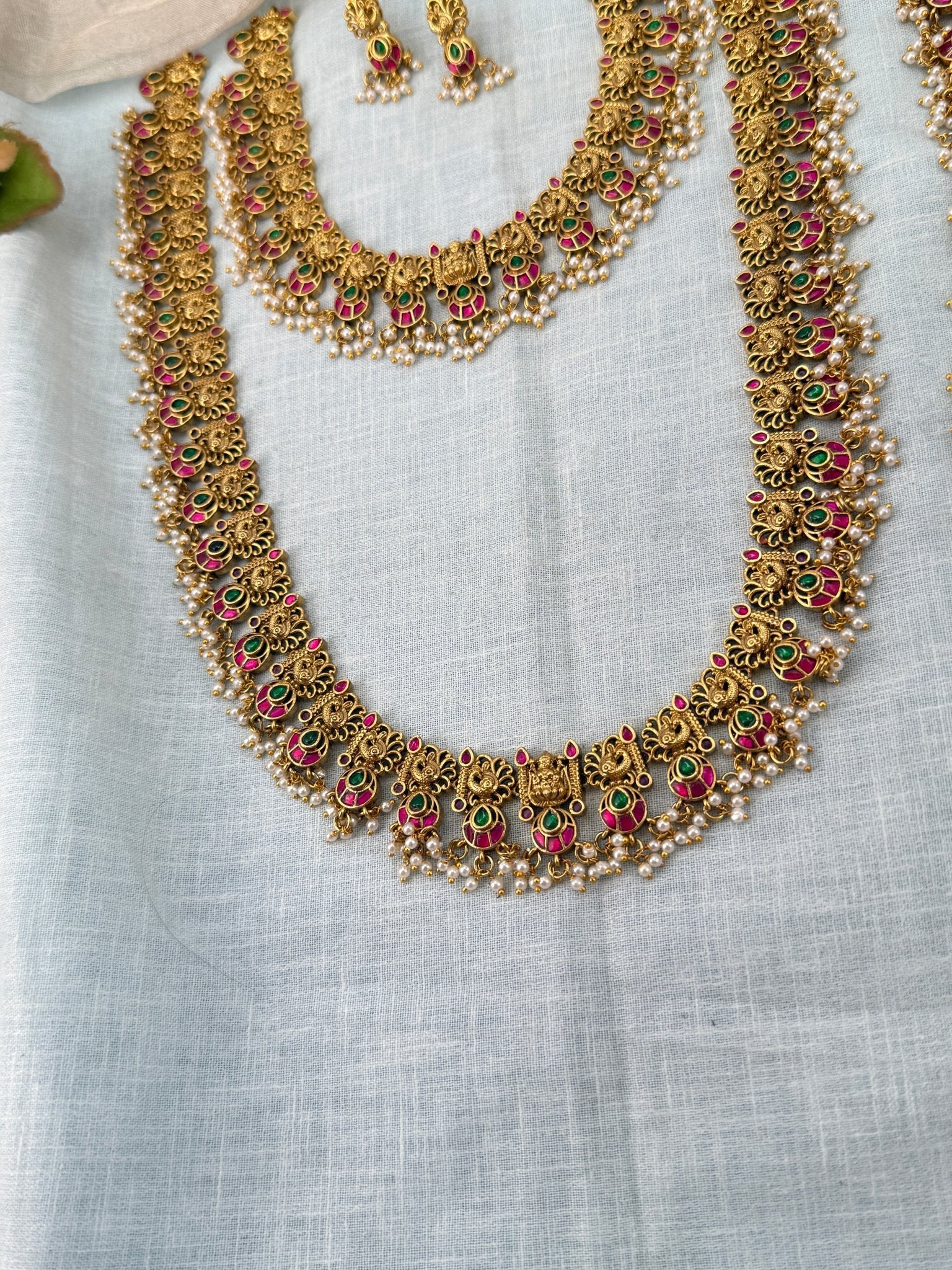 Luxurious Antique Peacock Bottumala Bridal Necklace Set 0915 - Mahilas