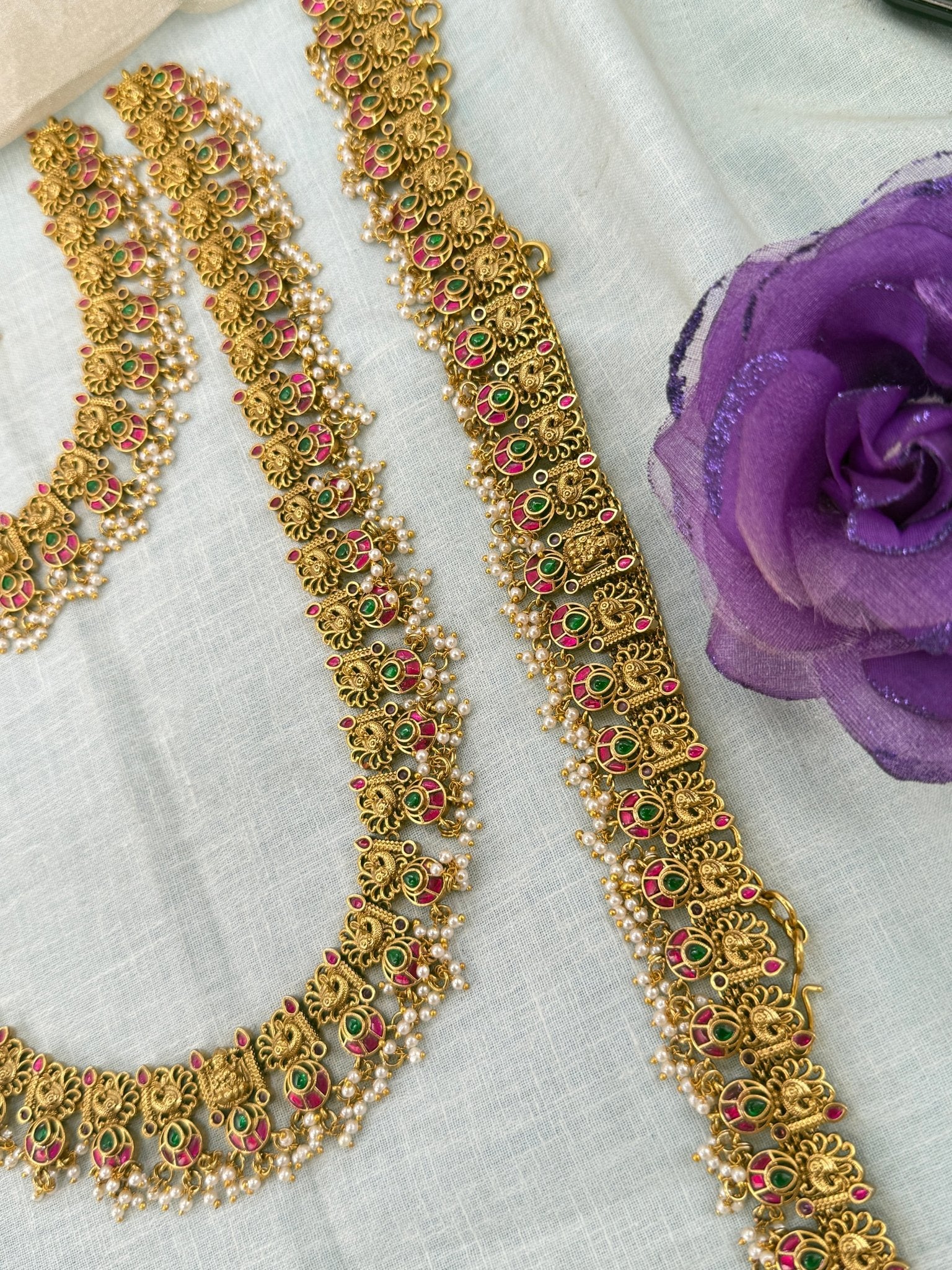 Luxurious Antique Peacock Bottumala Bridal Necklace Set 0915 - Mahilas