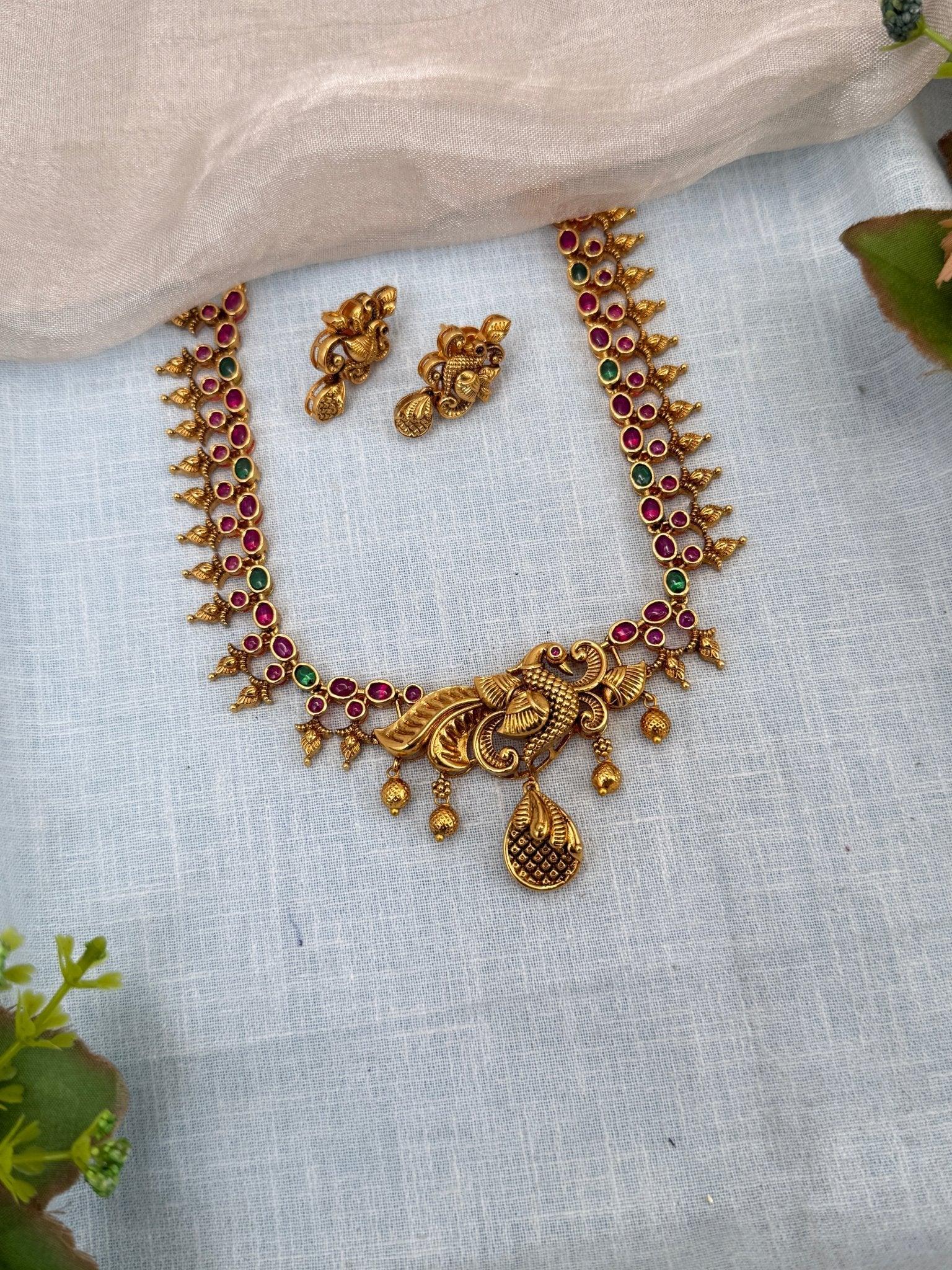 Luxurious Antique Peacock Drop Short Necklace Set 0234 - Mahilas