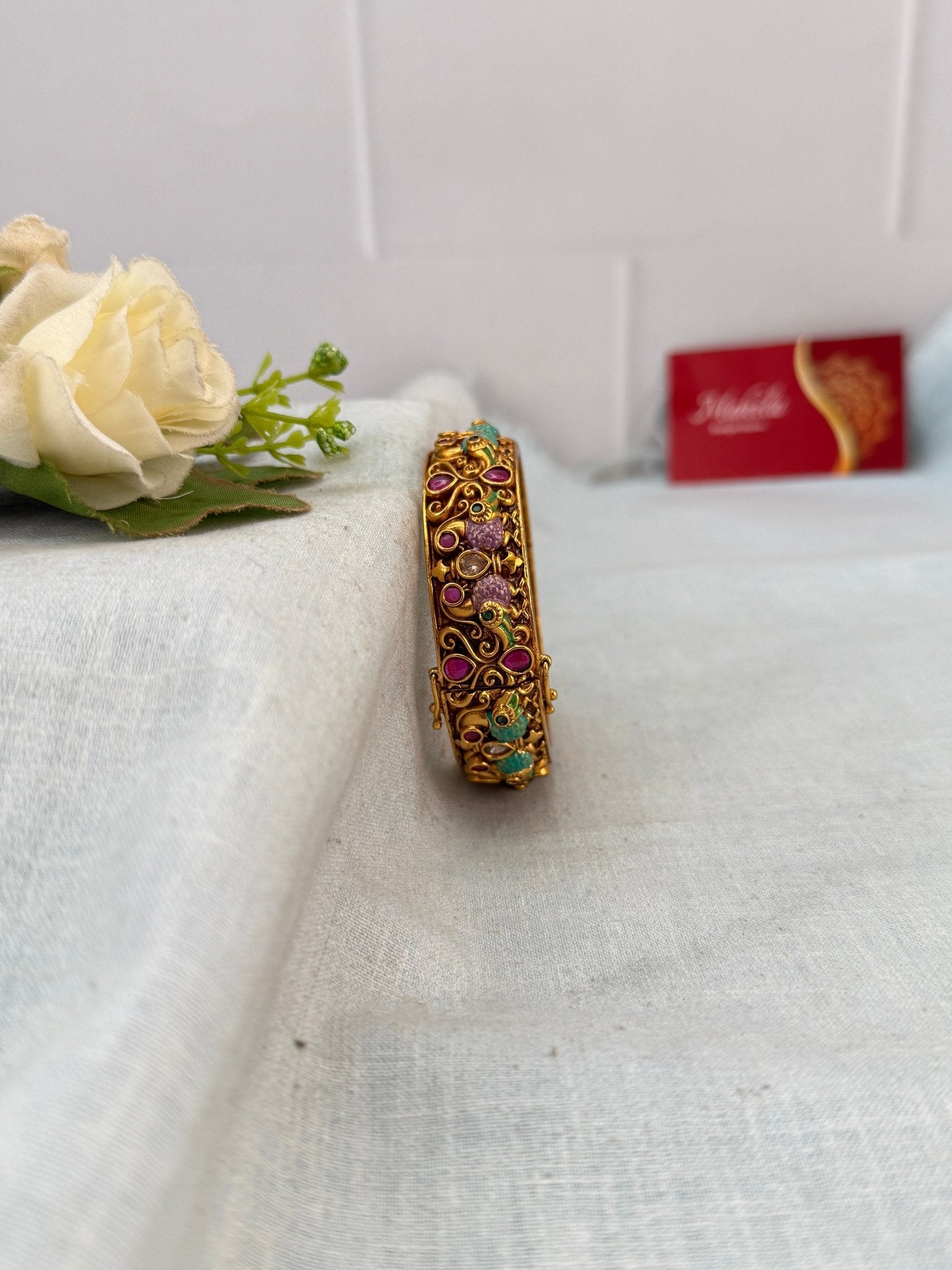 Luxurious Antique Peacock Hand Painted Kada Bangle 7168 - Mahilas