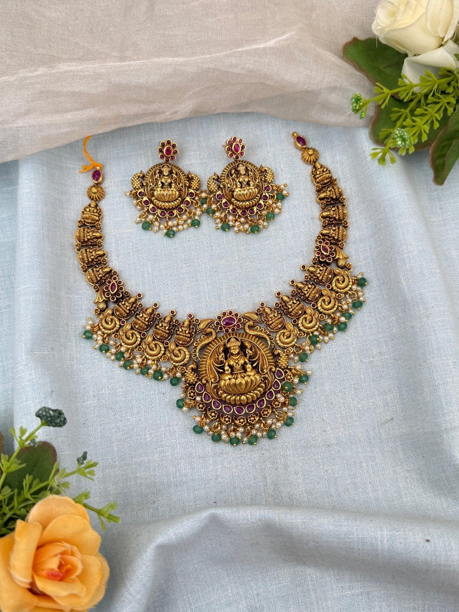 Luxurious Antique Peacock Lakshmi Necklace Set 0163 - Mahilas