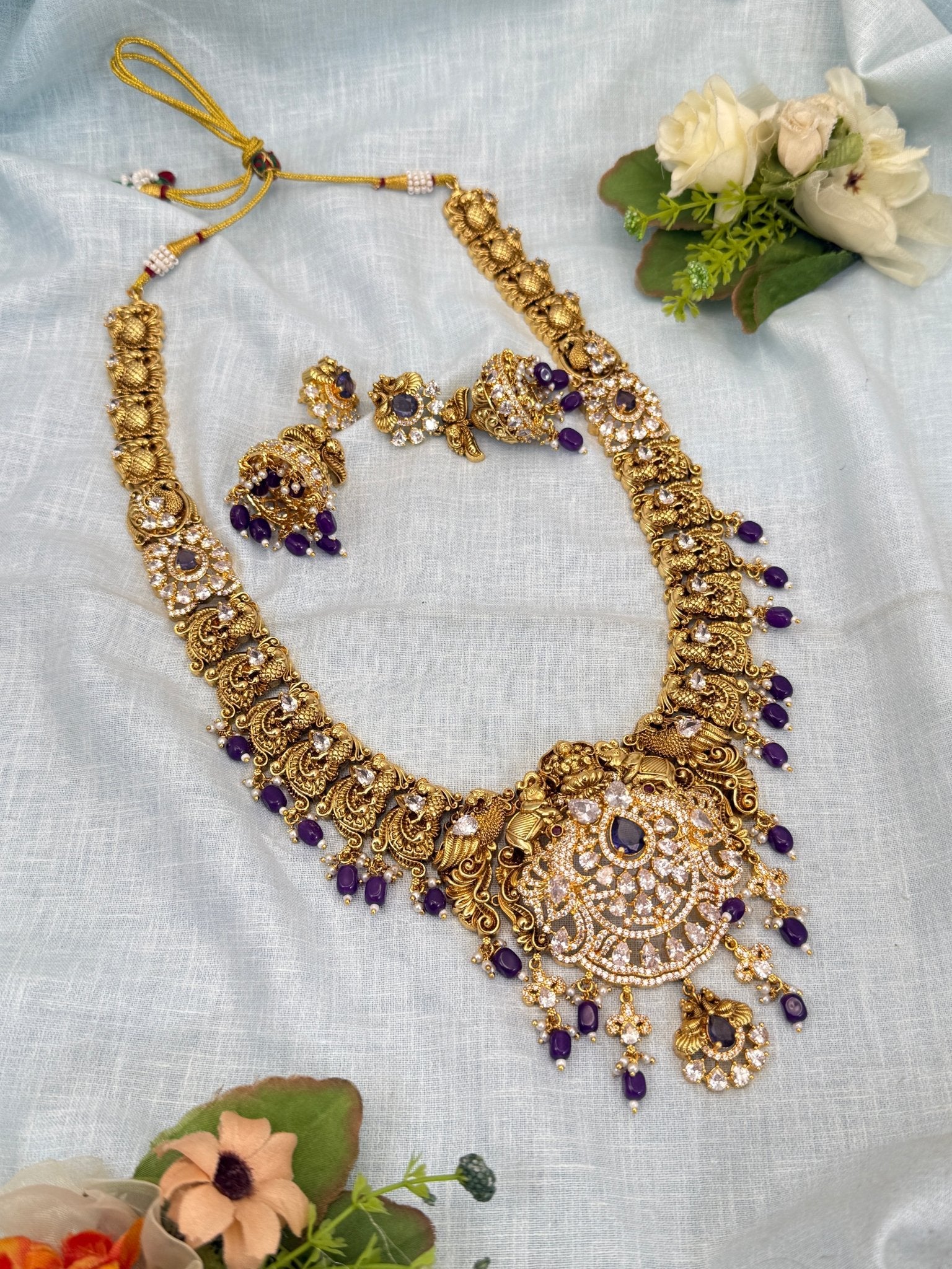 Luxurious Antique Peacock Long Necklace Set 0306 - Mahilas