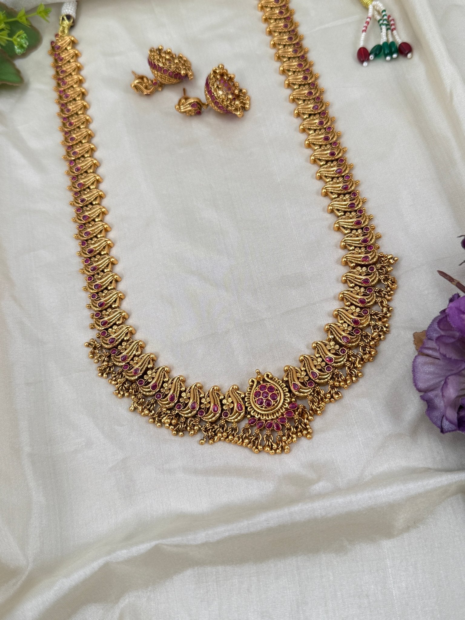 Luxurious Antique Peacock Long Necklace Set 0354 - Mahilas