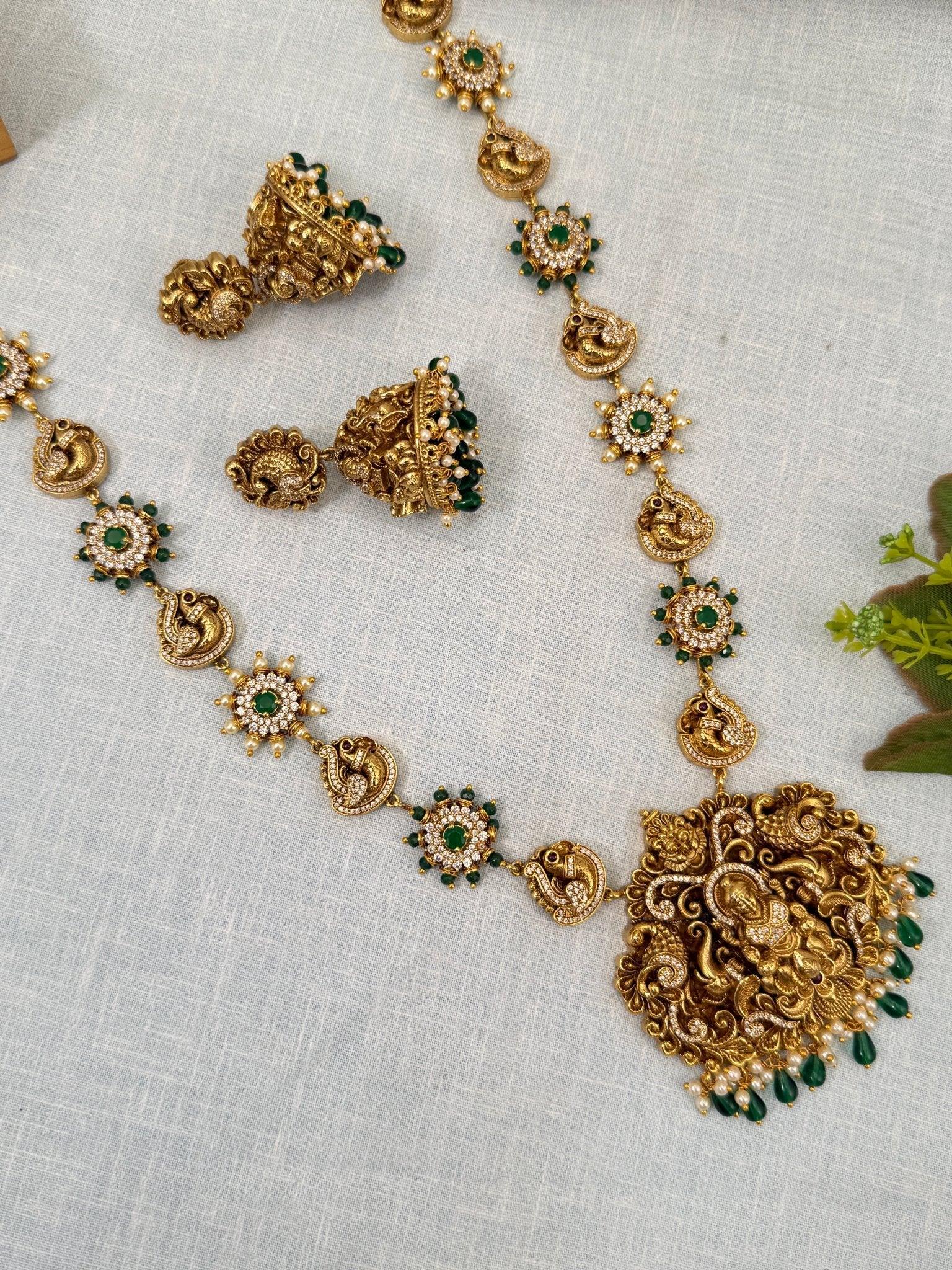 Luxurious Antique Peacock Mid Long Necklace Set 759 - Mahilas