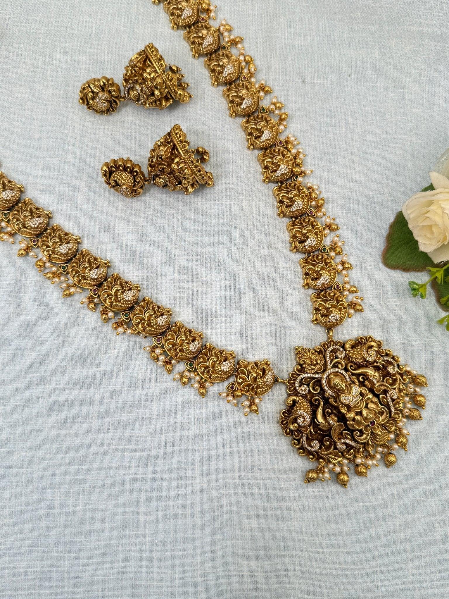 Luxurious Antique Peacock Mid Long Necklace Set 760 - Mahilas