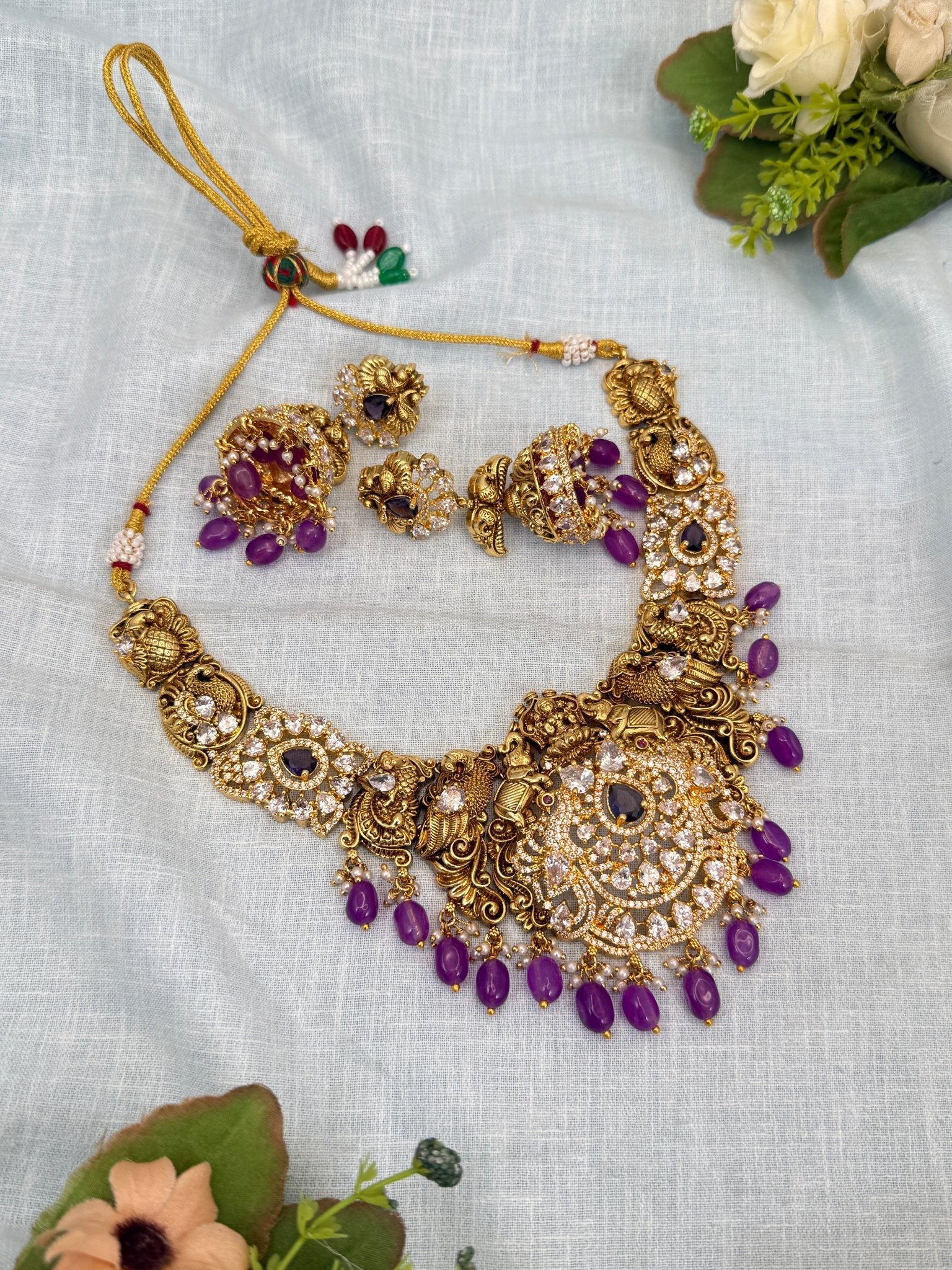 Luxurious Antique Peacock Short Necklace Set 0307 - Mahilas