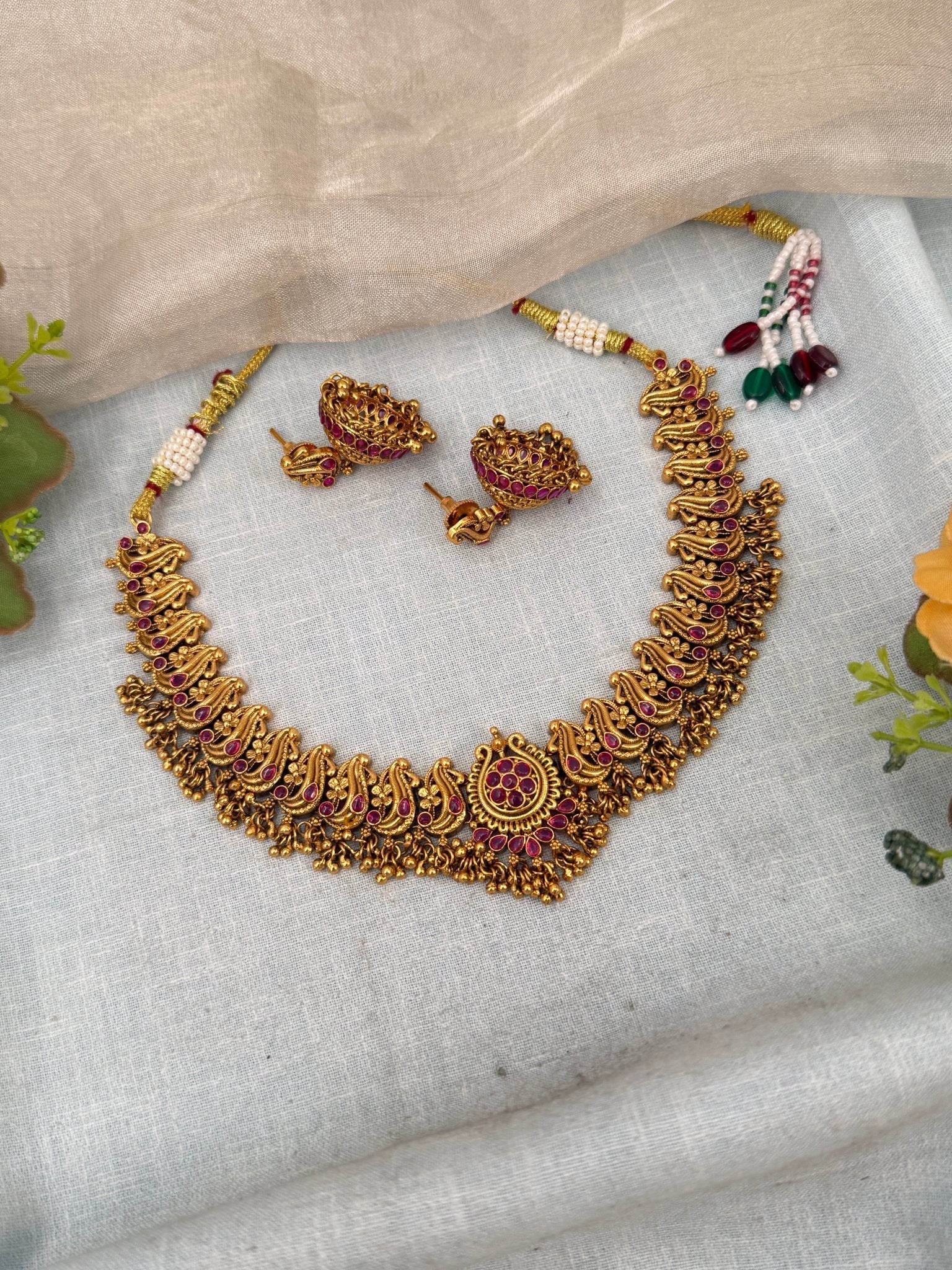 Luxurious Antique Peacock Short Necklace Set 0377 - Mahilas