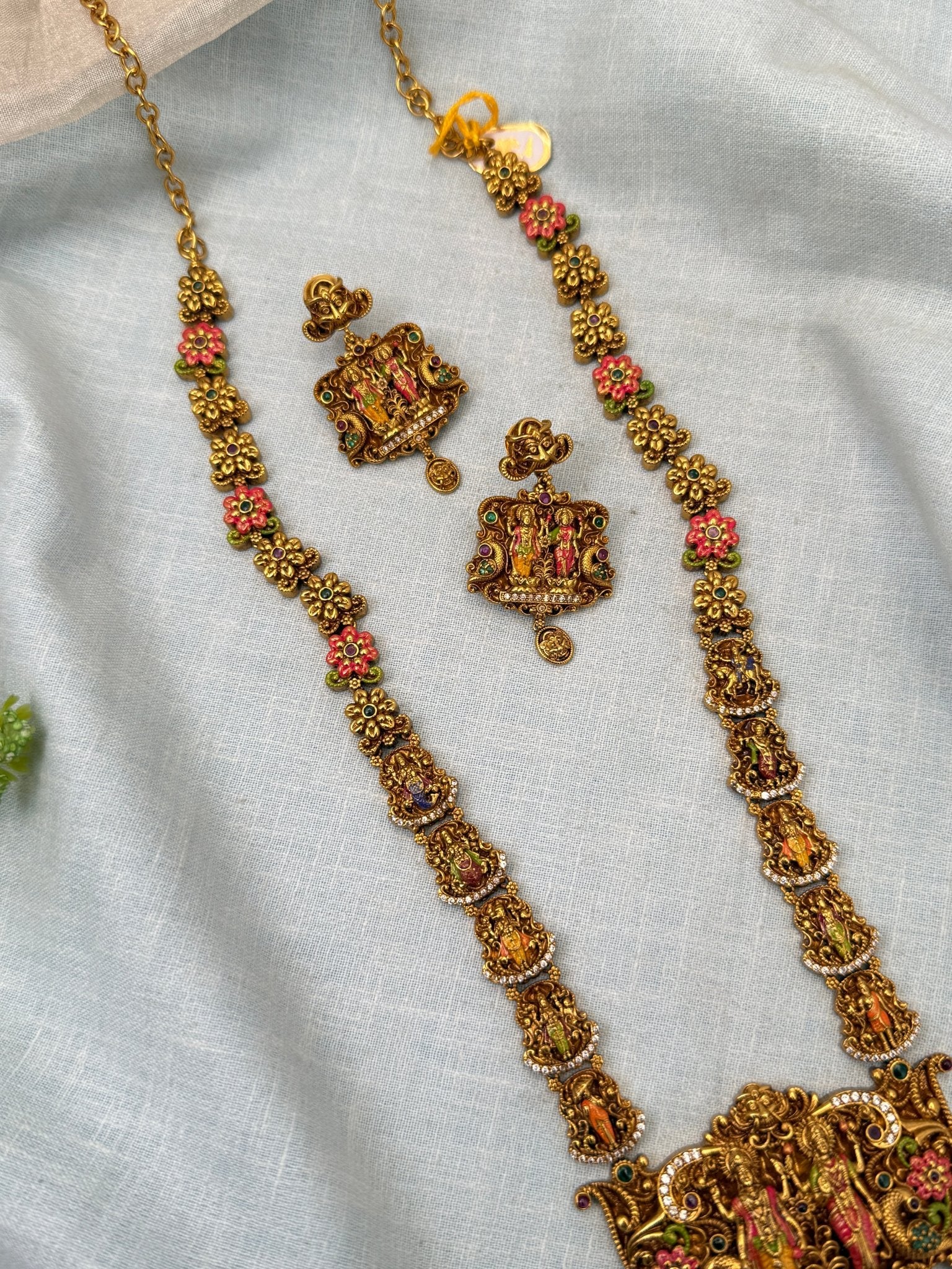 Luxurious Antique Ram Parivar Long Necklace Set 0695 - Mahilas
