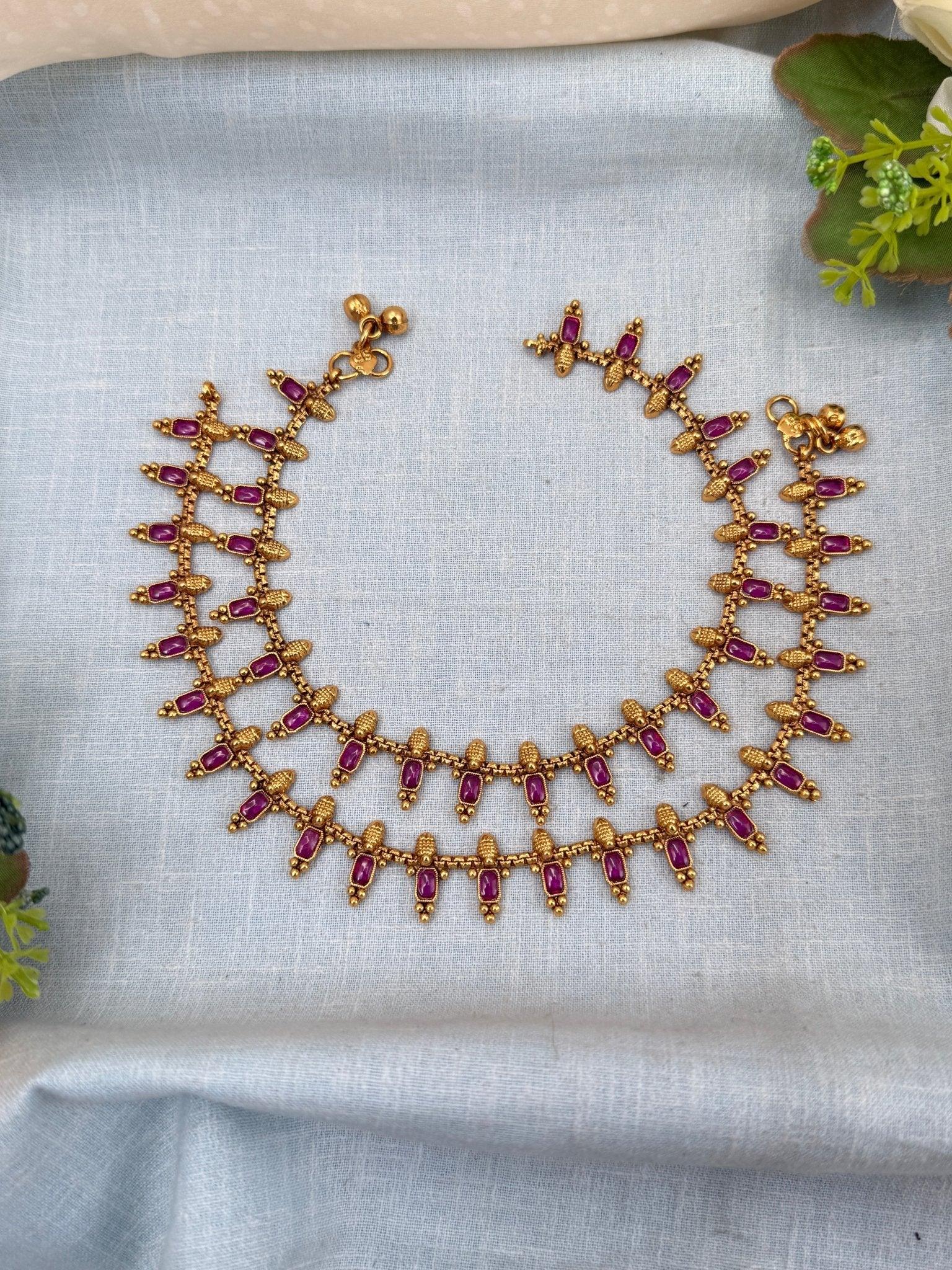 Luxurious Antique Ruby Anklet Payal Chain 0258 - Mahilas