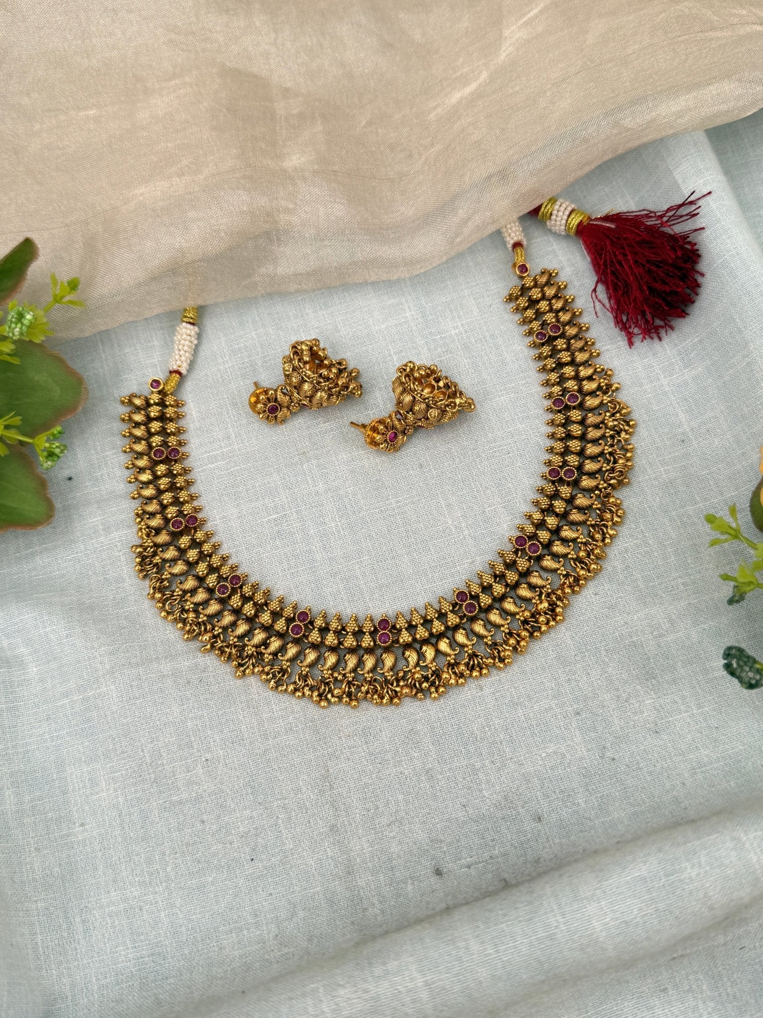 Luxurious Antique Short Necklace Set 0376 - Mahilas