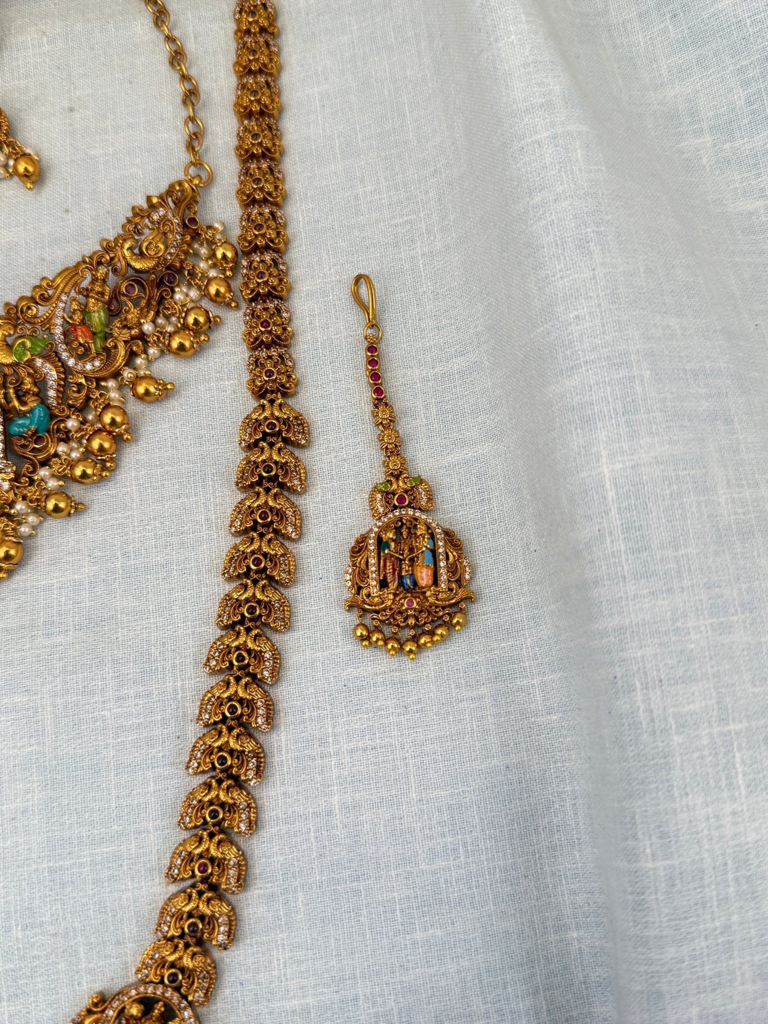 Luxurious Antique Srinivasa Kalyana Hand Painted Bridal Necklace Set 0595 - Mahilas