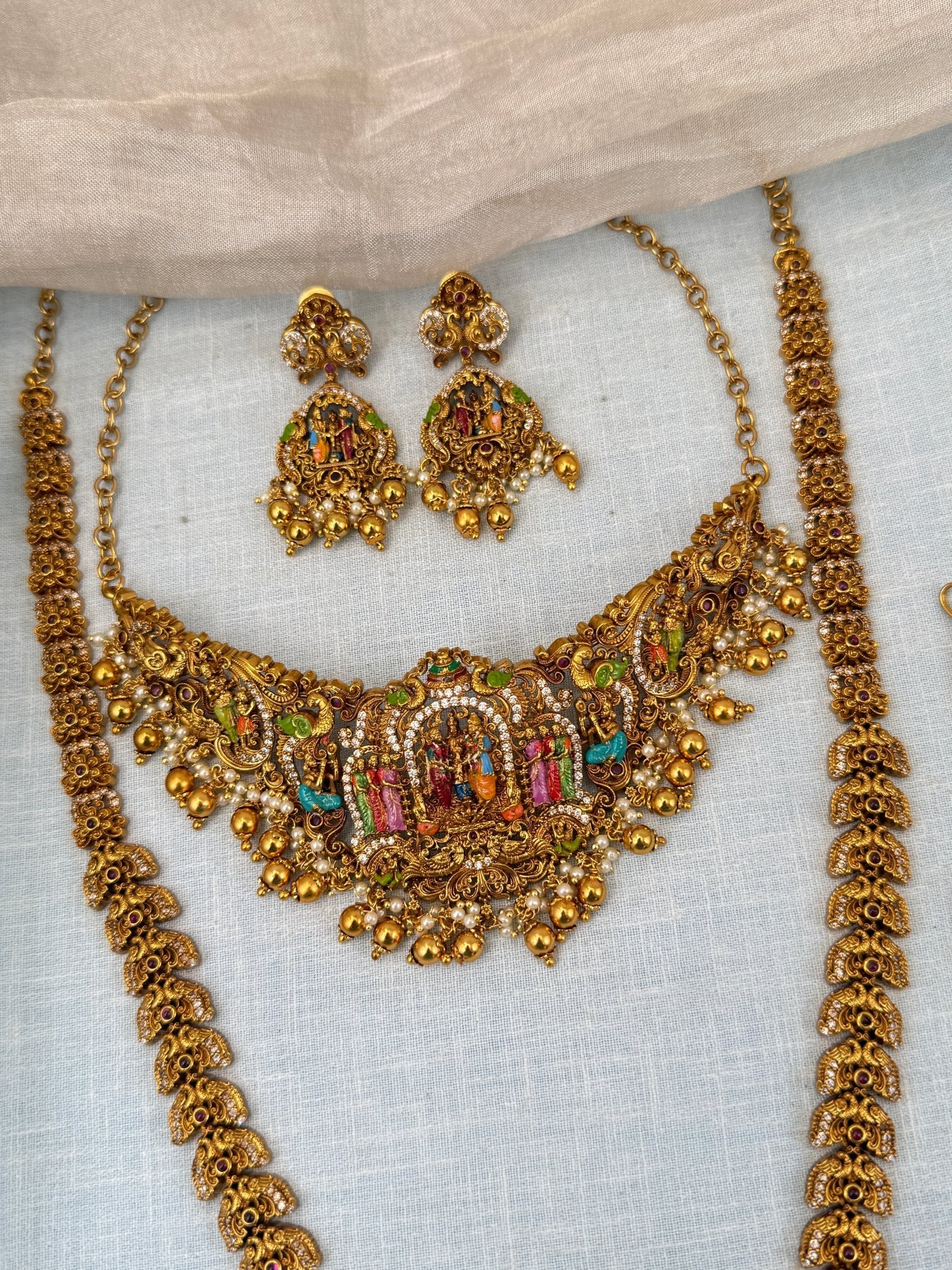 Luxurious Antique Srinivasa Kalyana Hand Painted Bridal Necklace Set 0595 - Mahilas